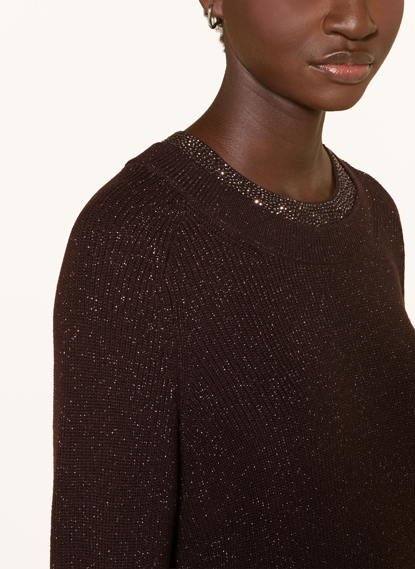 monari Sweater with glitter yarn and rhinestones: DARK BROWN
