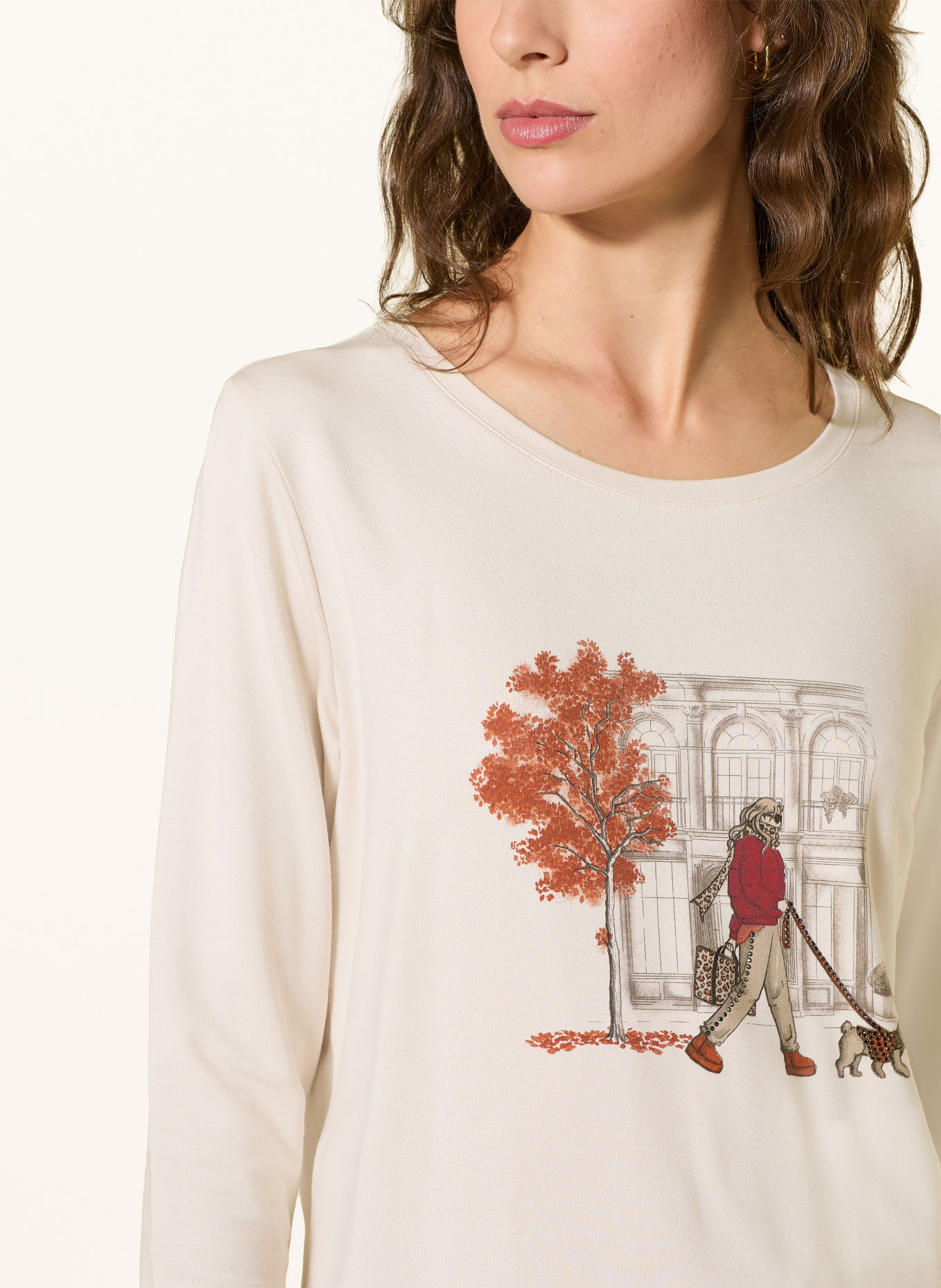 monari Long-sleeve shirt with gemstones: ECRU / GRAY / DARK RED