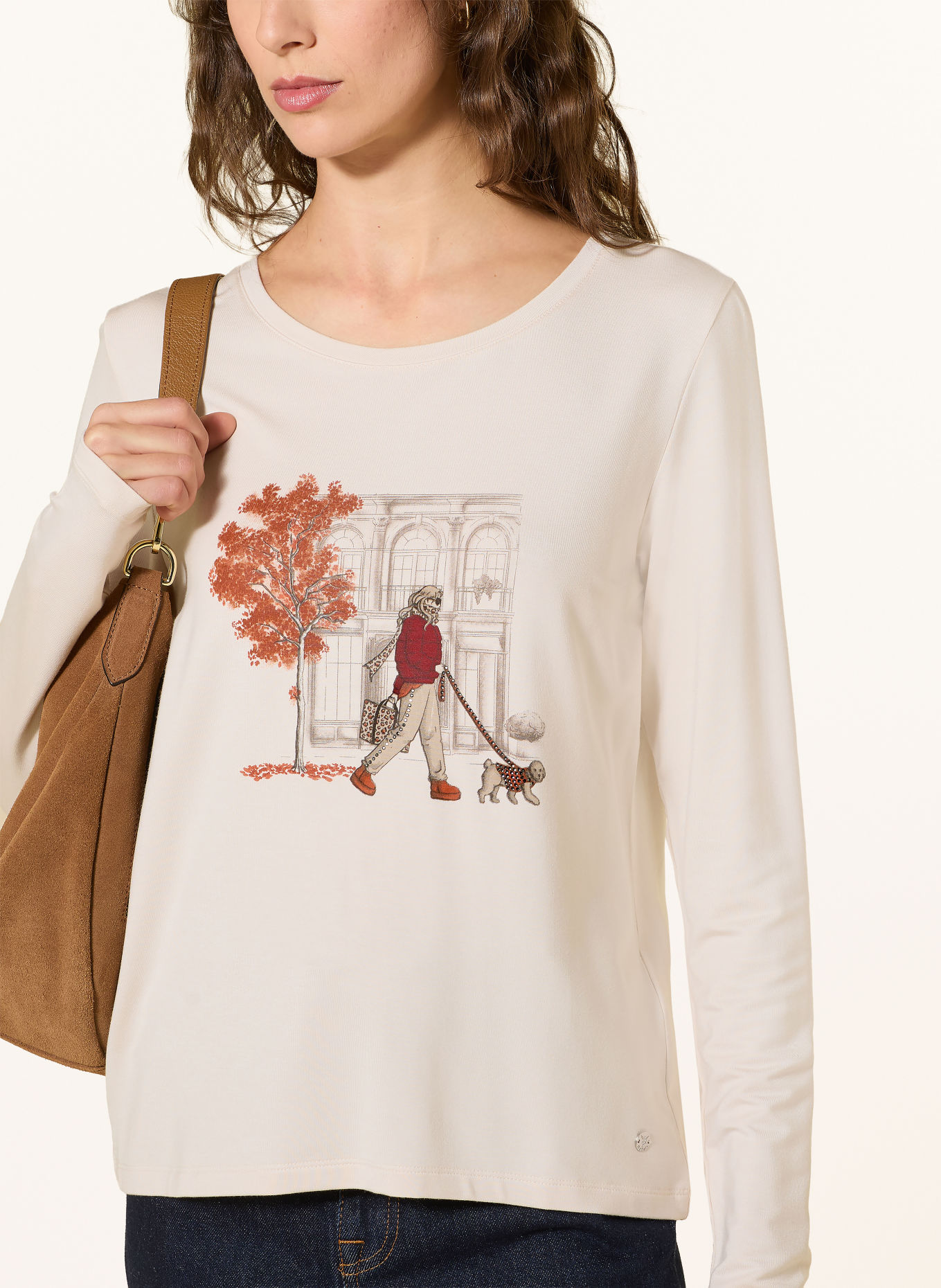 monari Long-sleeve shirt with gemstones: ECRU / GRAY / DARK RED