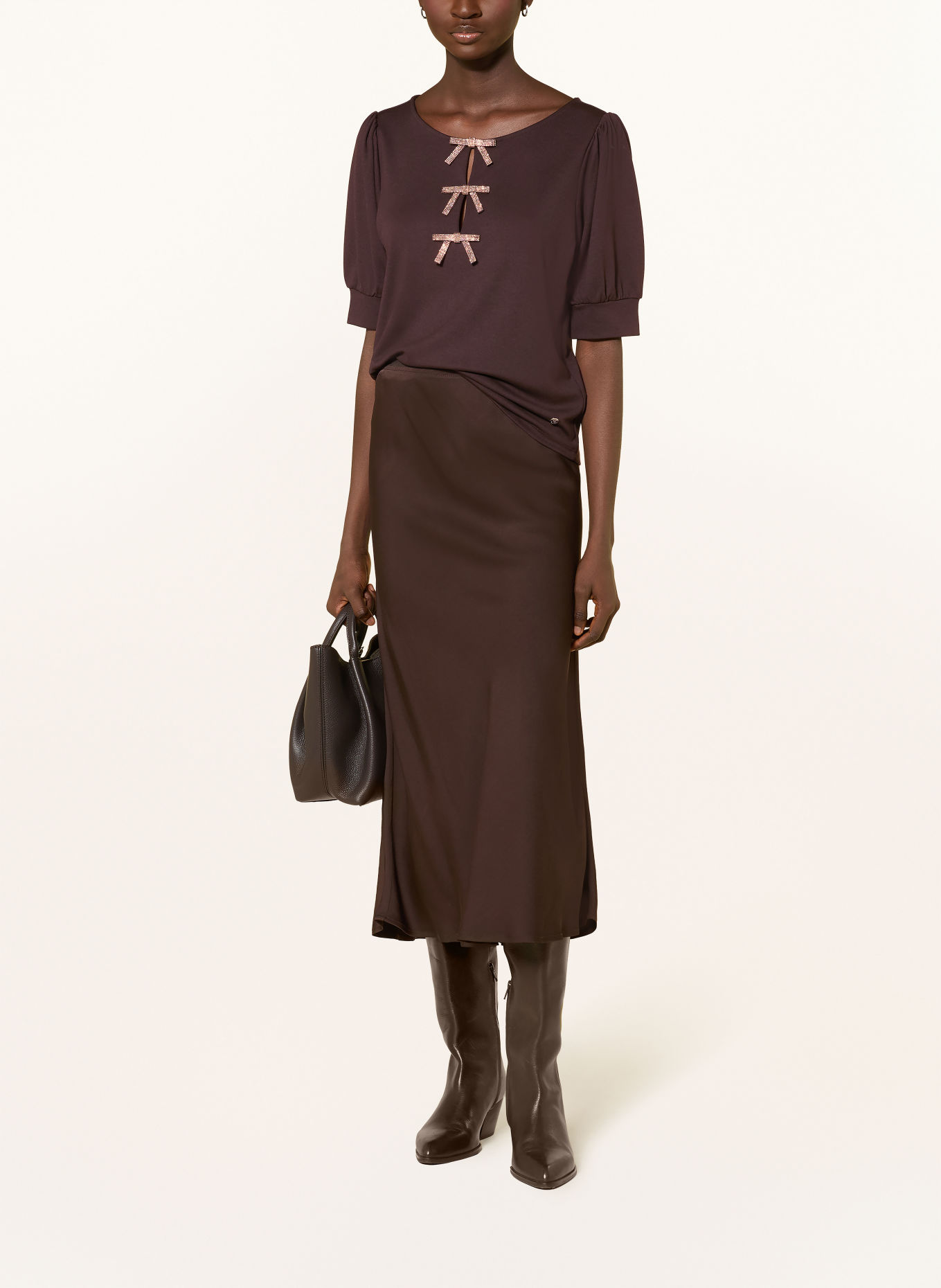 monari Shirt blouse with rhinestones: DARK BROWN / COGNAC