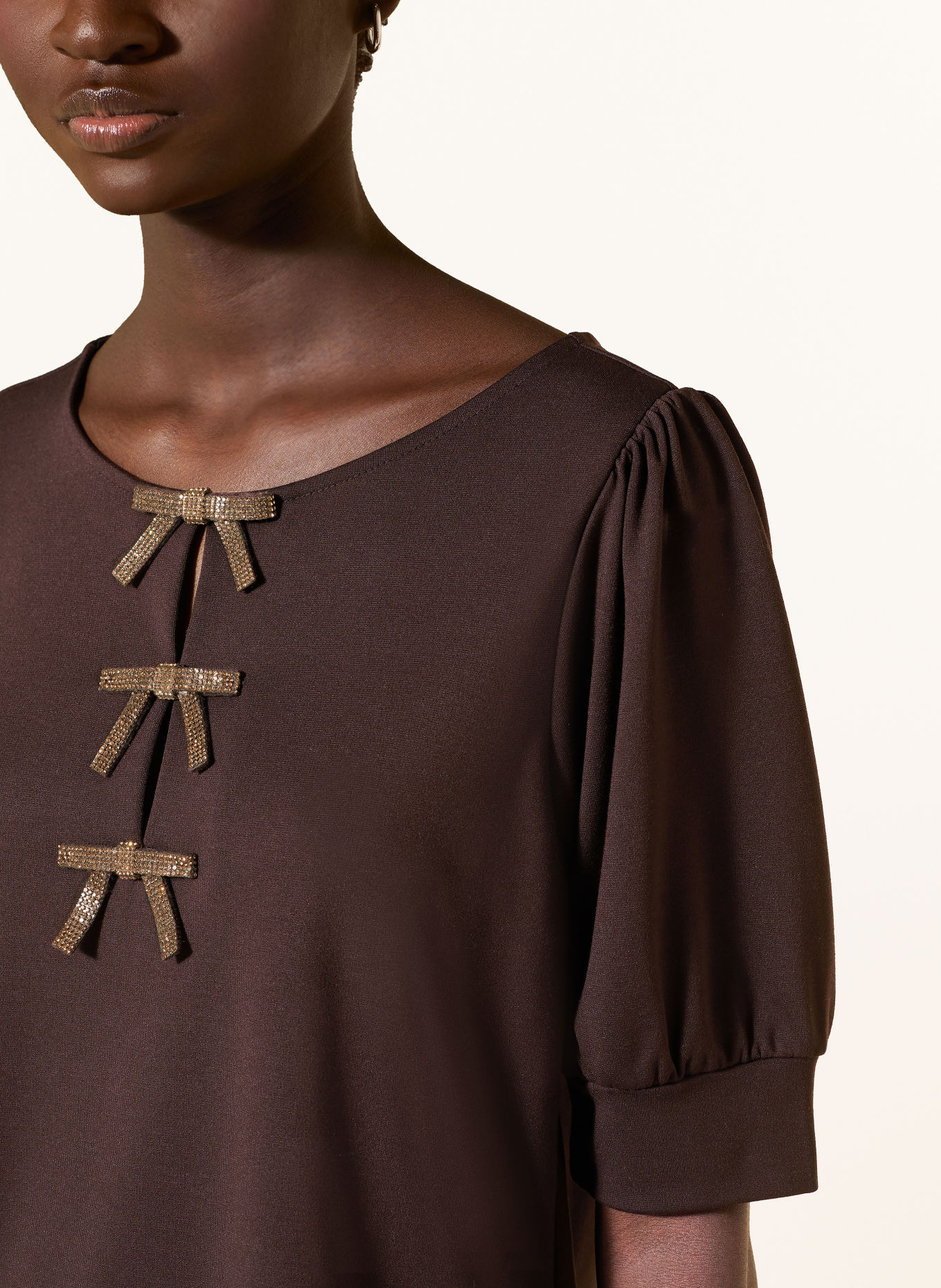 monari Shirt blouse with rhinestones: DARK BROWN / COGNAC