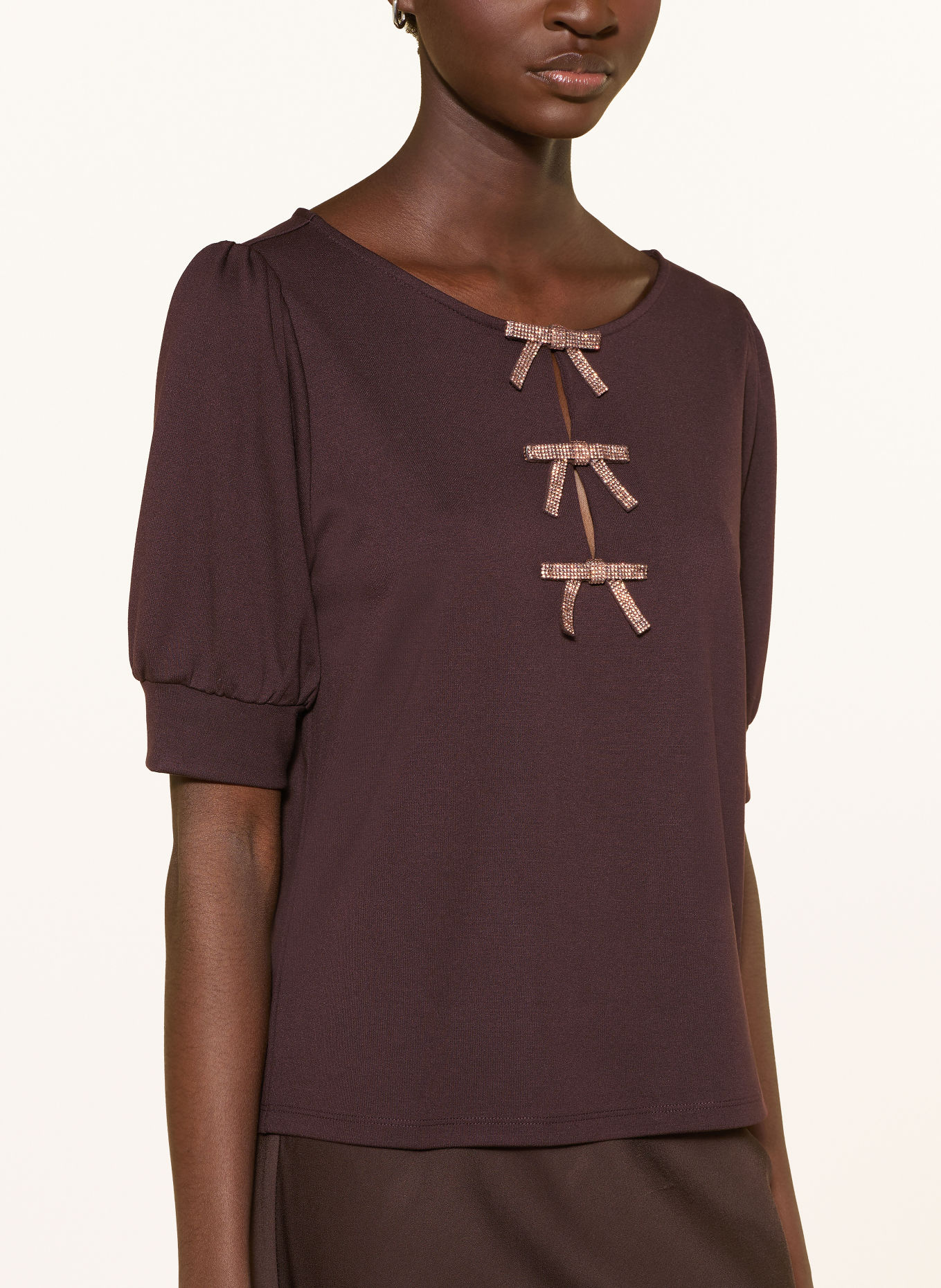 monari Shirt blouse with rhinestones: DARK BROWN / COGNAC