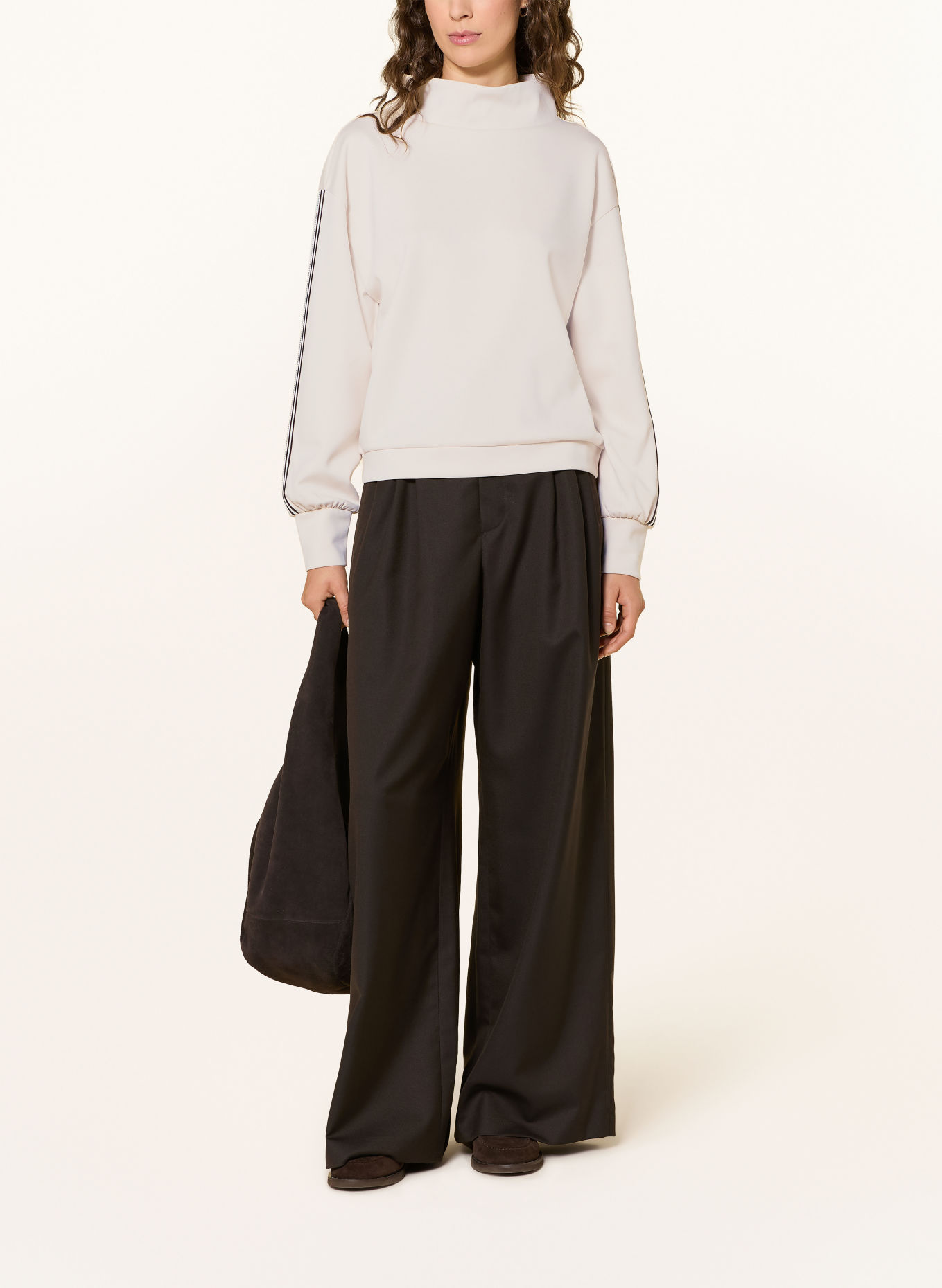 monari Sweatshirt mit Schmucksteinen: BEIGE / DUNKELBRAUN