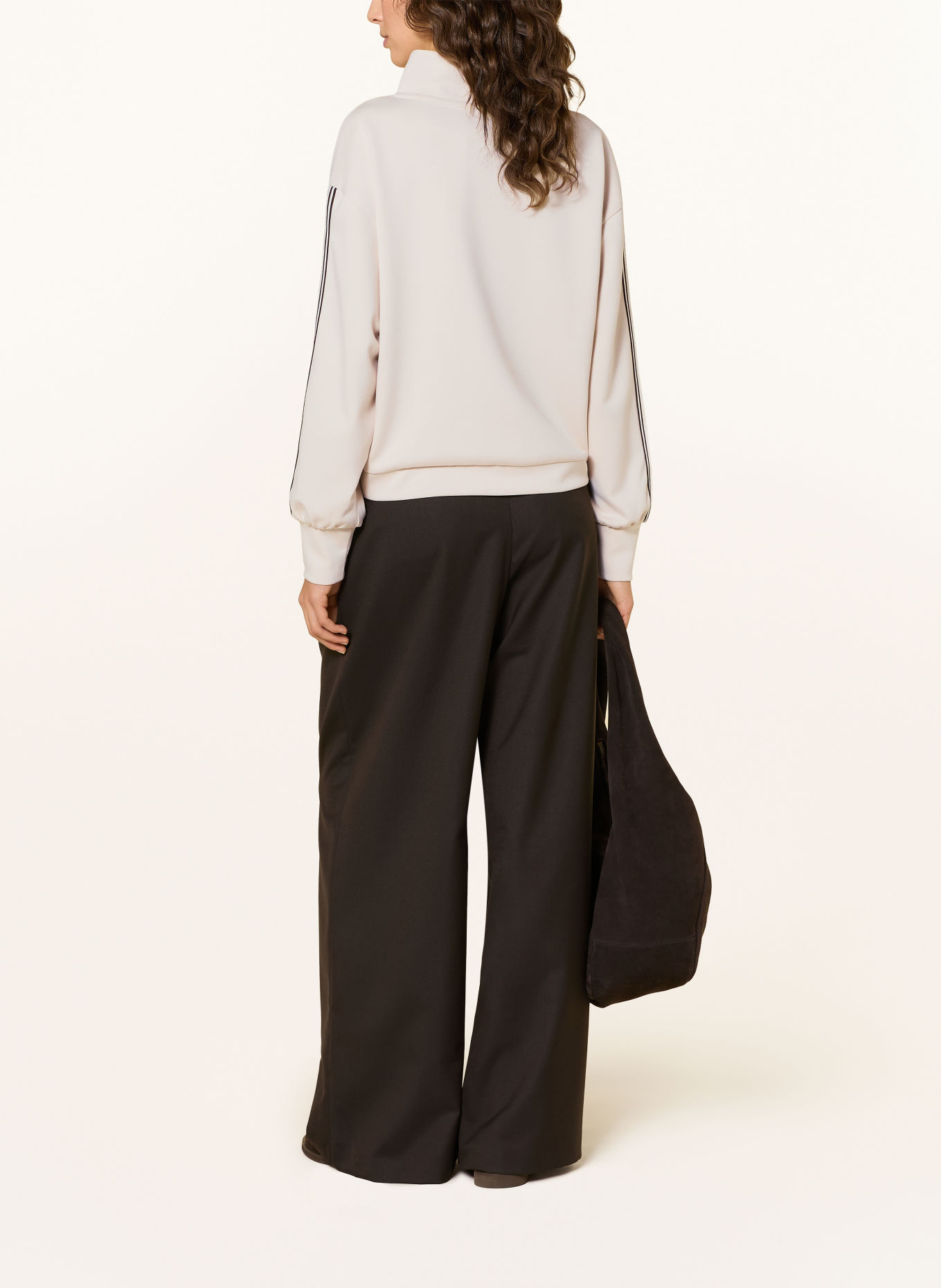 monari Sweatshirt mit Schmucksteinen: BEIGE / DUNKELBRAUN