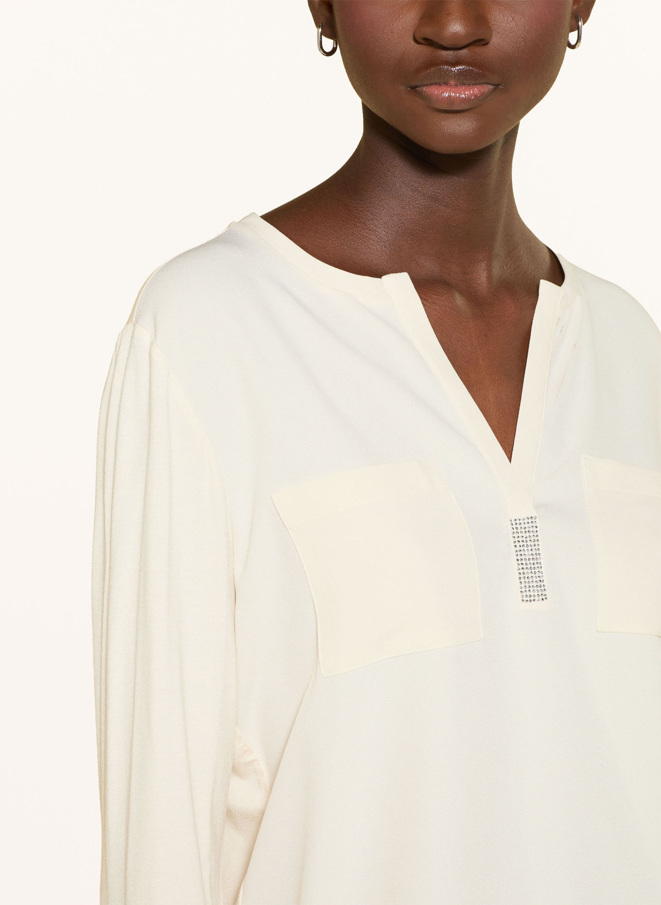 monari Shirt blouse in a mix of fabrics with rhinestones: ECRU