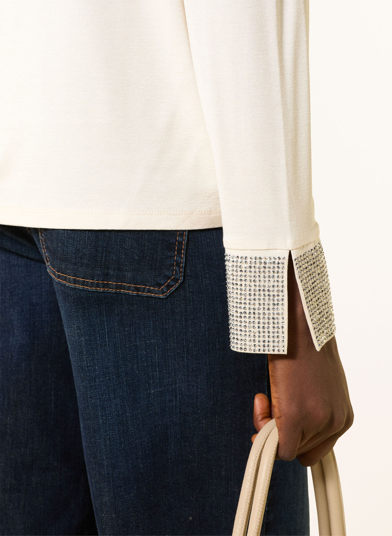 monari Shirt blouse in a mix of fabrics with rhinestones: ECRU