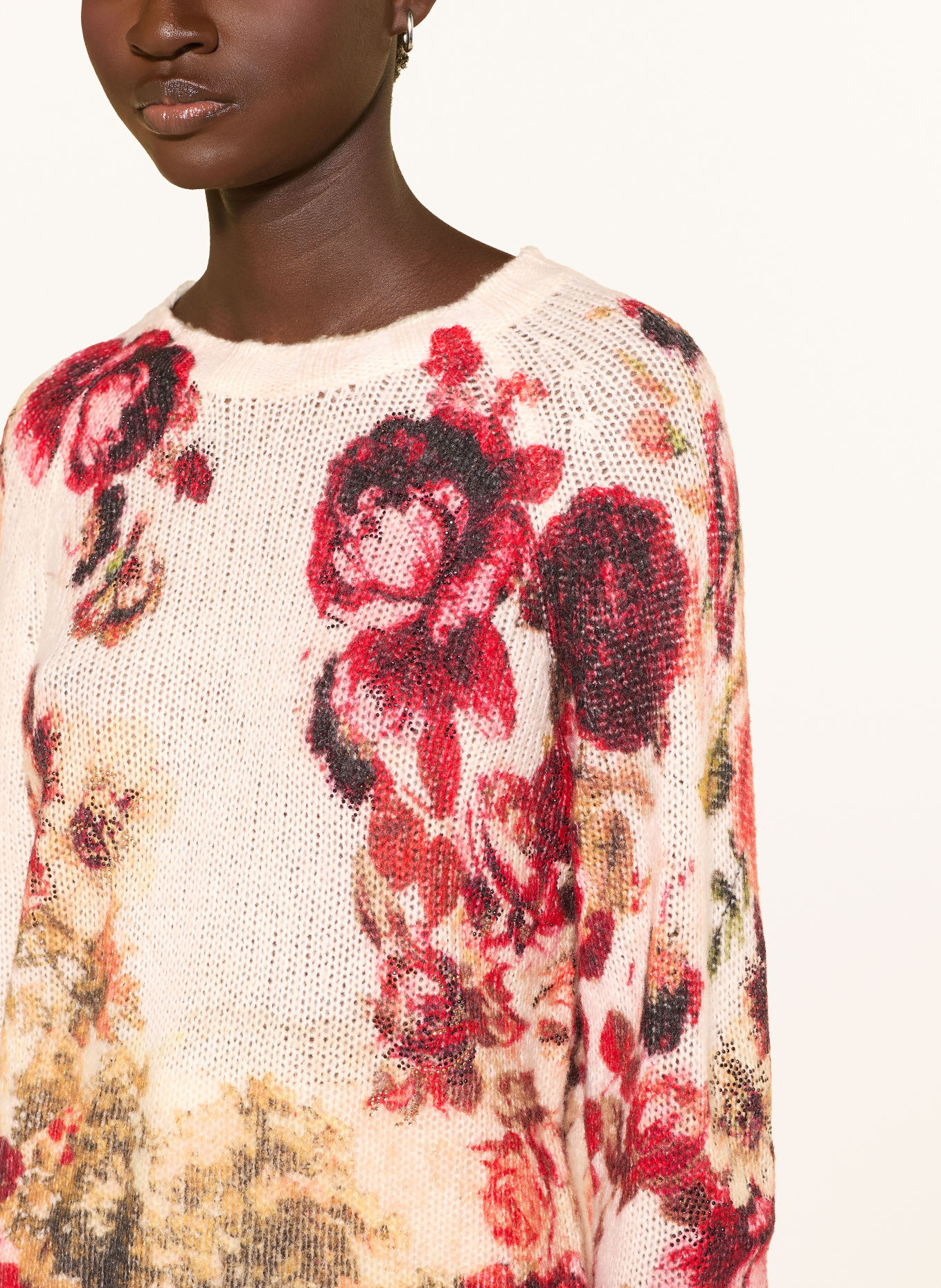 monari Sweater with gemstones: DARK RED / CREAM / OLIVE