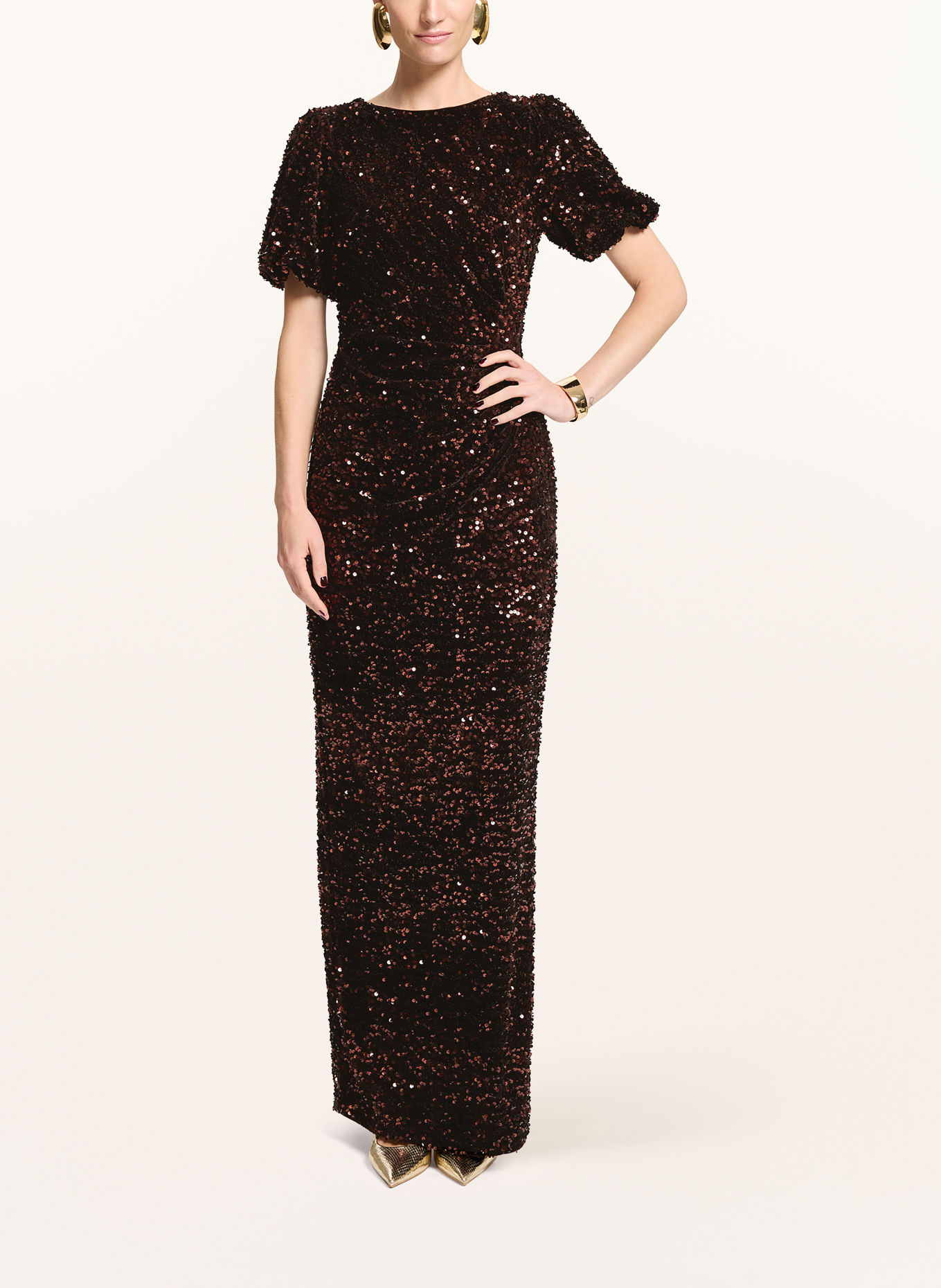 SWING Velvet evening dress with sequins: DARK BROWN