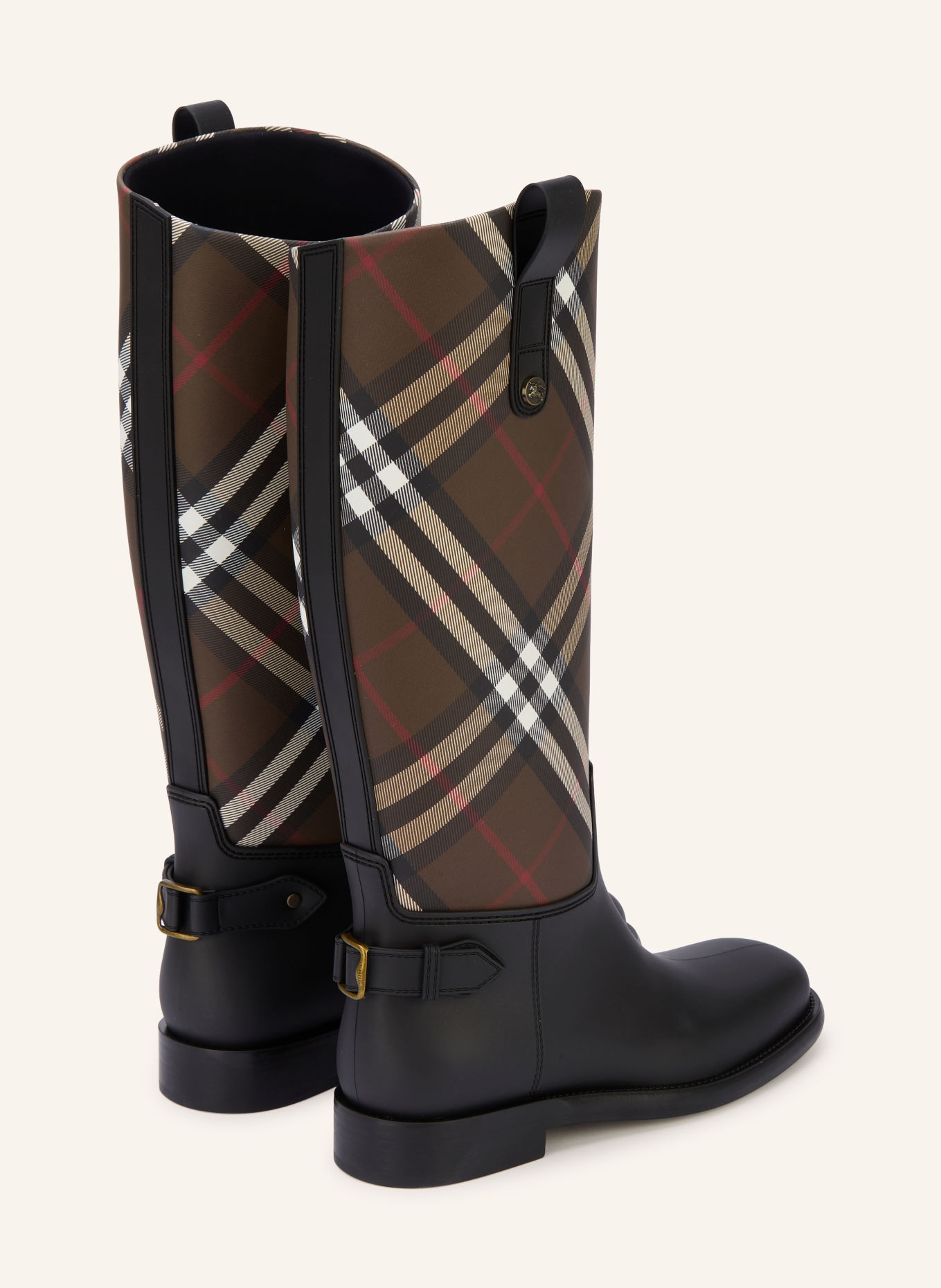 BURBERRY CAVALIER Rain boots: DARK BROWN / RED / BLACK