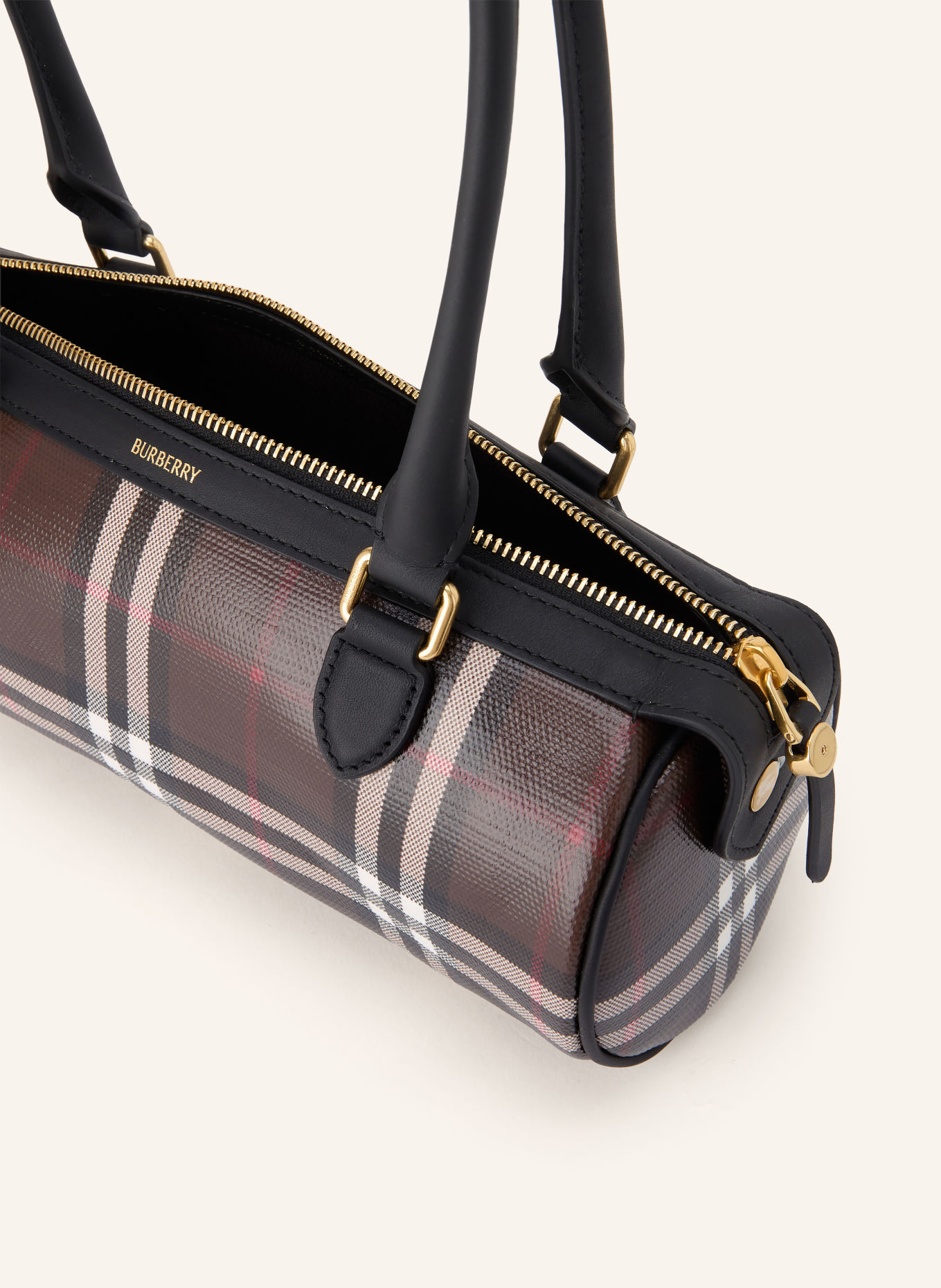 BURBERRY Schultertasche: DUNKELBRAUN / HELLBRAUN / WEISS
