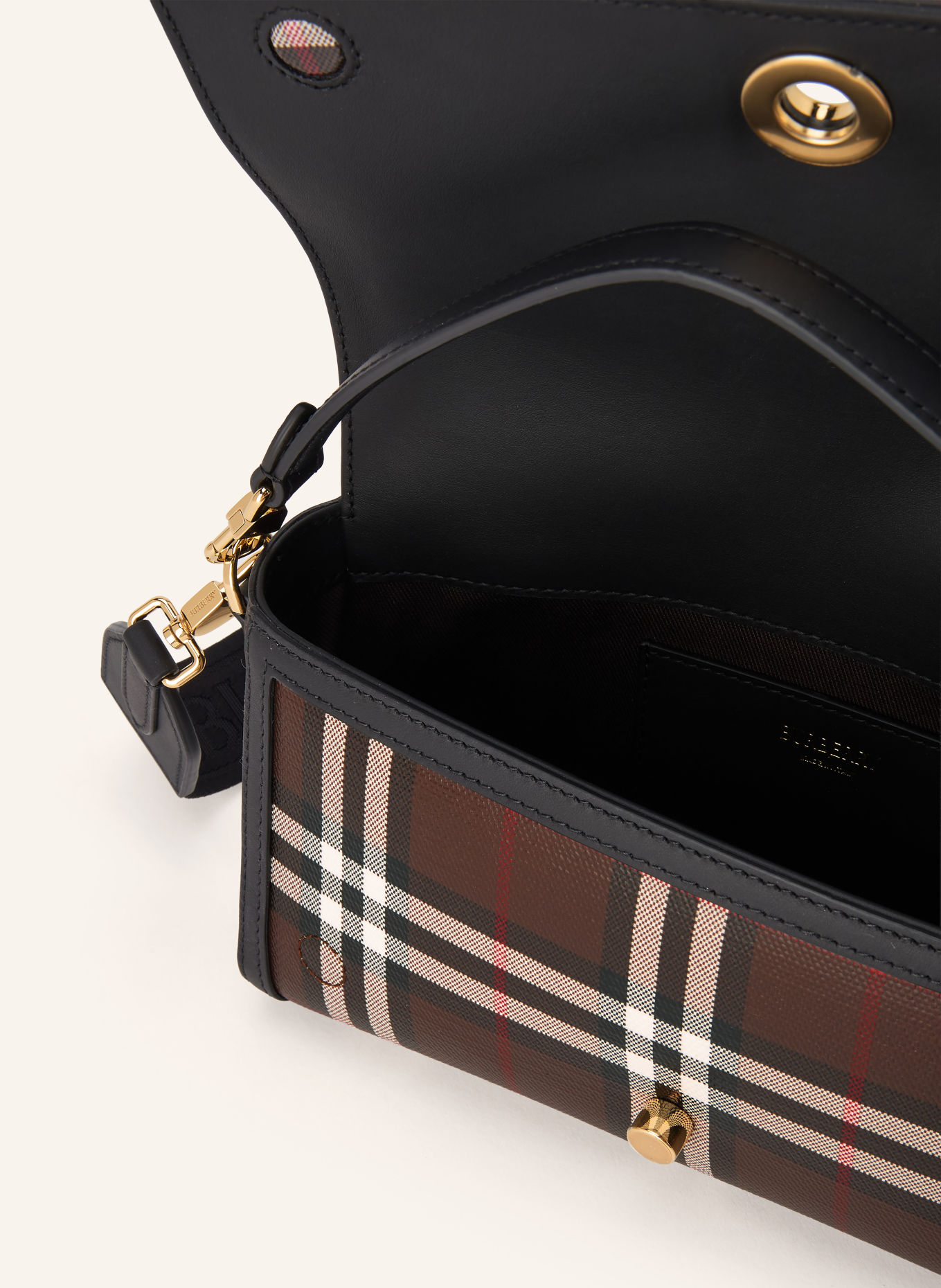 BURBERRY Handbag: DARK BROWN / WHITE / BLACK