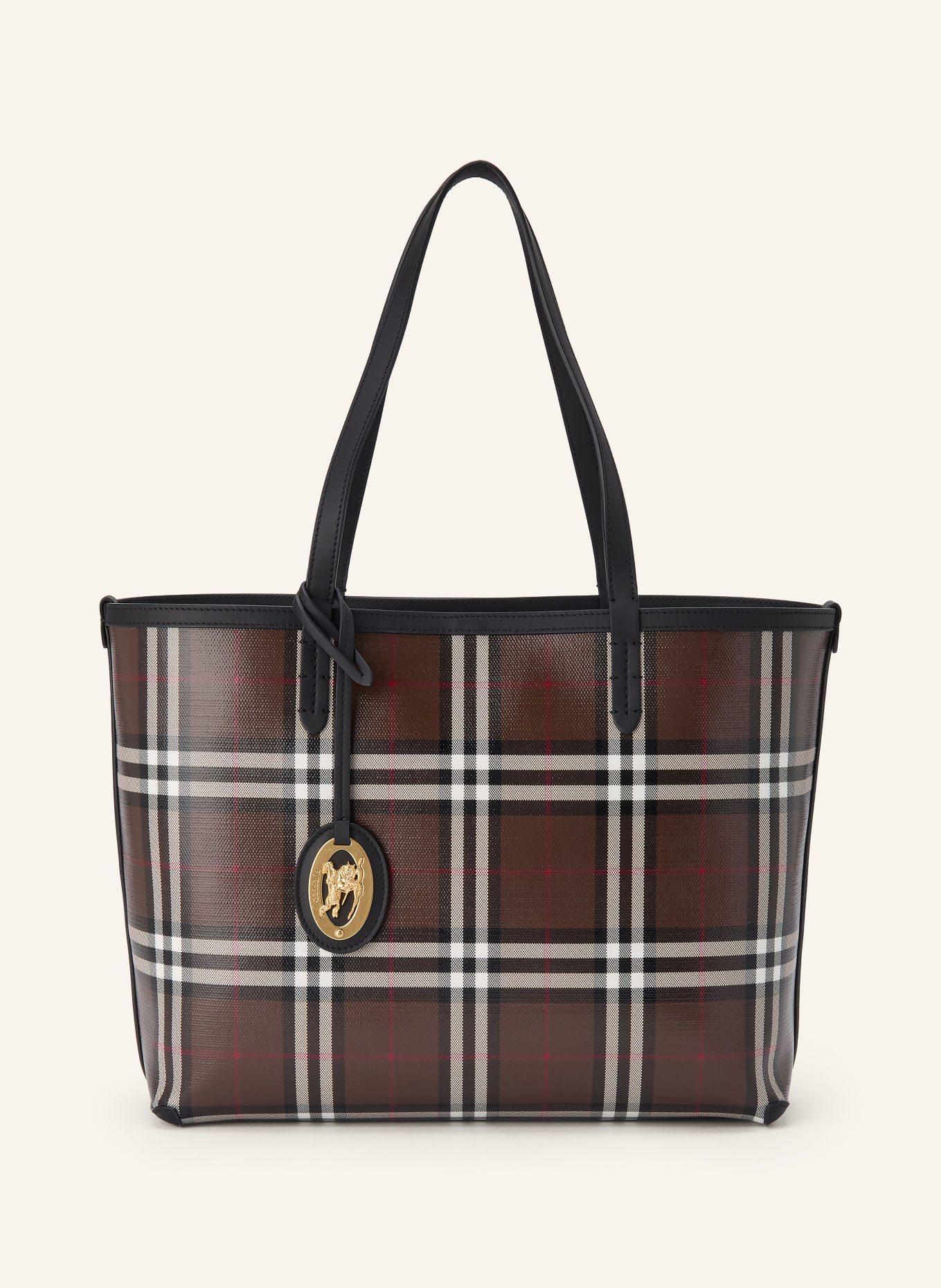 BURBERRY Shopper SMALL mit Pouch: DUNKELBRAUN / BEIGE / ROT