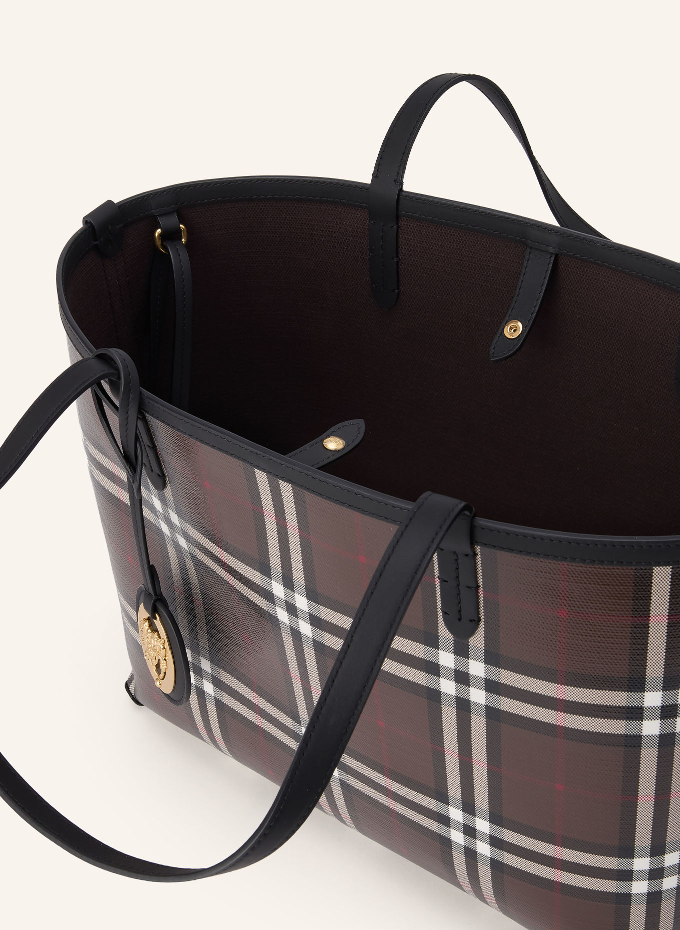 BURBERRY Shopper SMALL mit Pouch: DUNKELBRAUN / BEIGE / ROT
