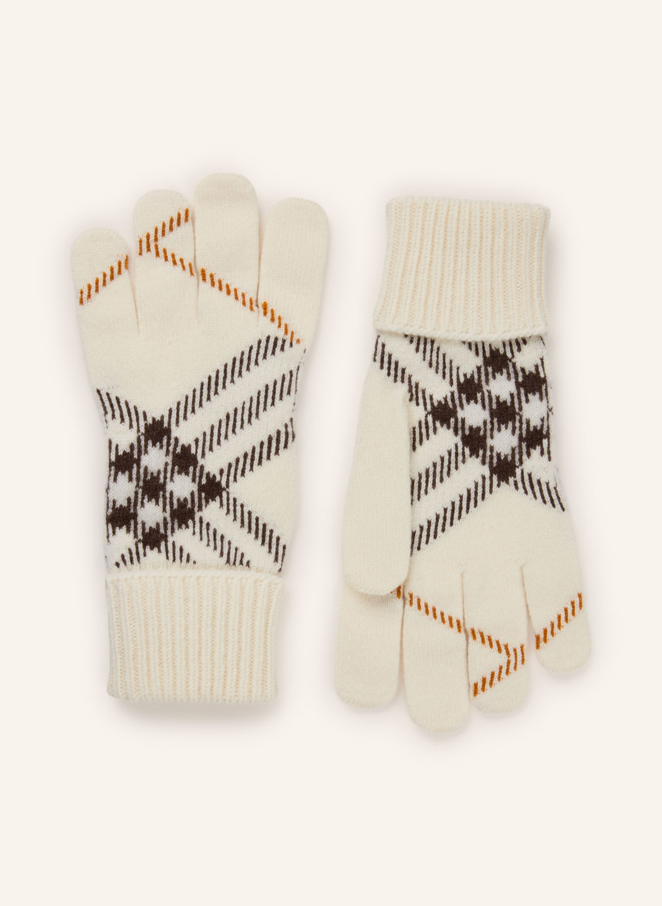 BURBERRY Handschuhe mit Cashmere: CREME / COGNAC / DUNKELGRAU