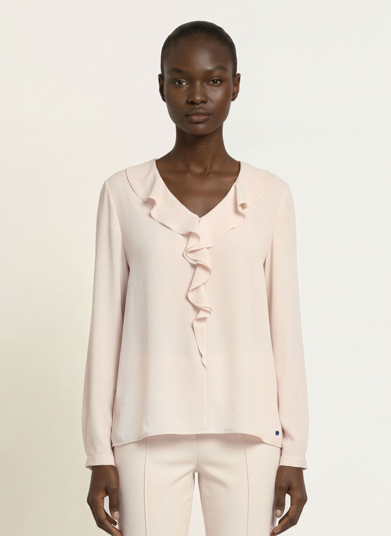 MARC CAIN Blouse en satin à volants: 153 Magnolia