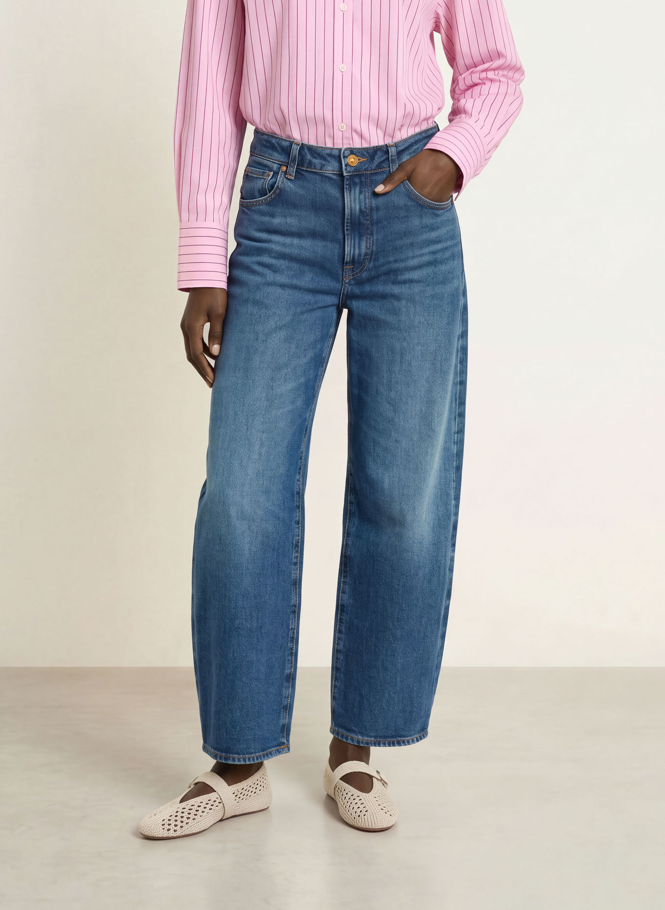 7 for all mankind BONNIE CURVILINEAR Barrel-leg jeans: 43Y SOLARSTORM