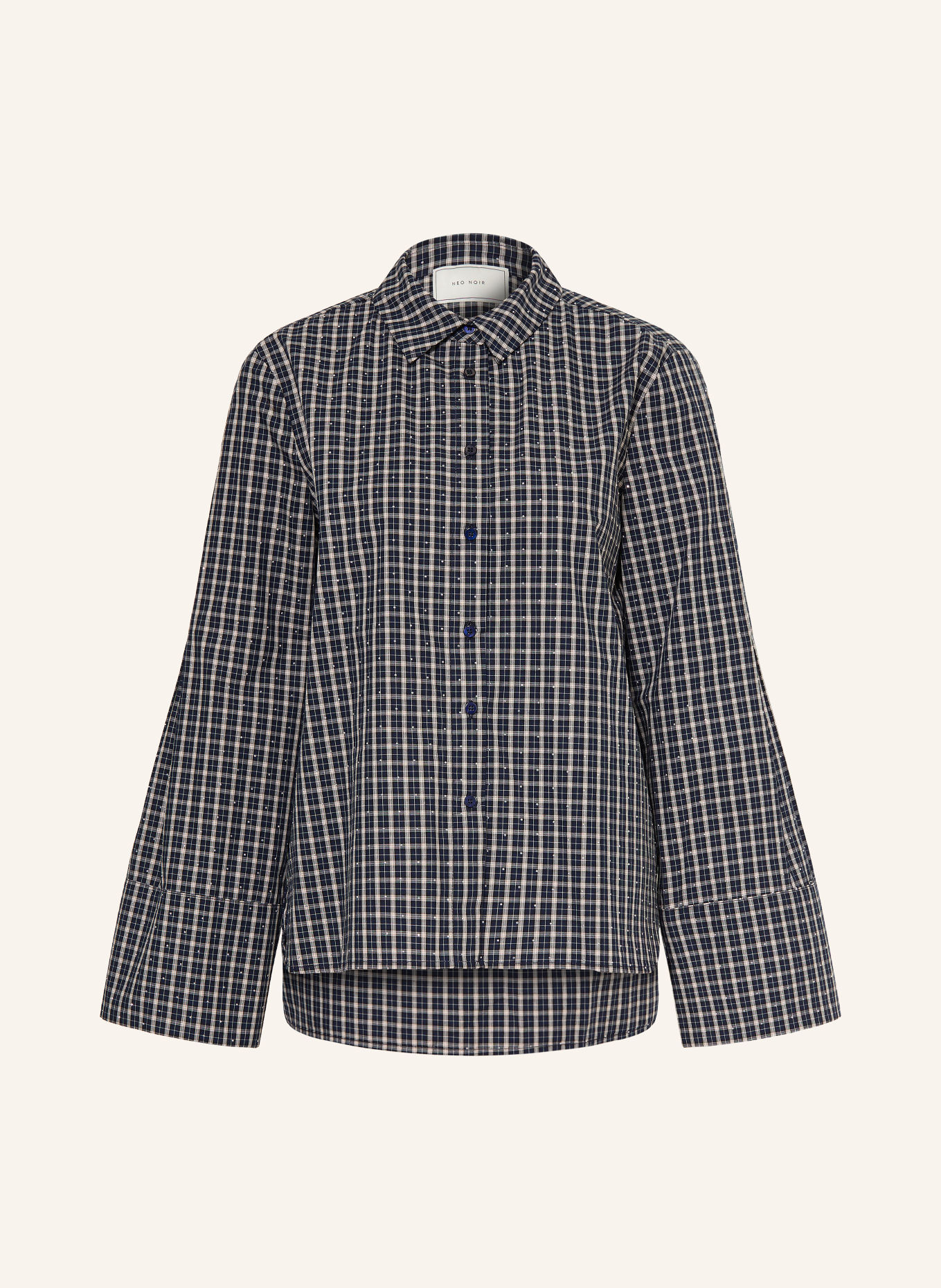 NEO NOIR DREW Shirt blouse with Rhinestones: DARK BLUE / WHITE / BLACK