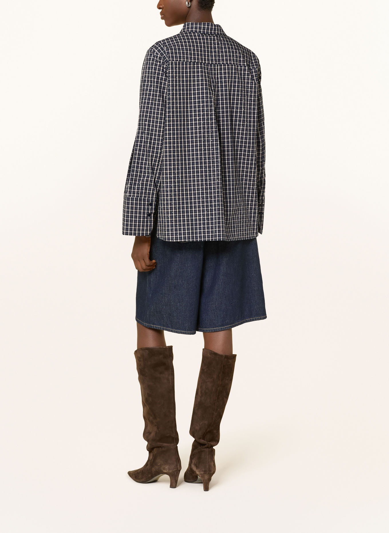 NEO NOIR DREW Shirt blouse with Rhinestones: DARK BLUE / WHITE / BLACK