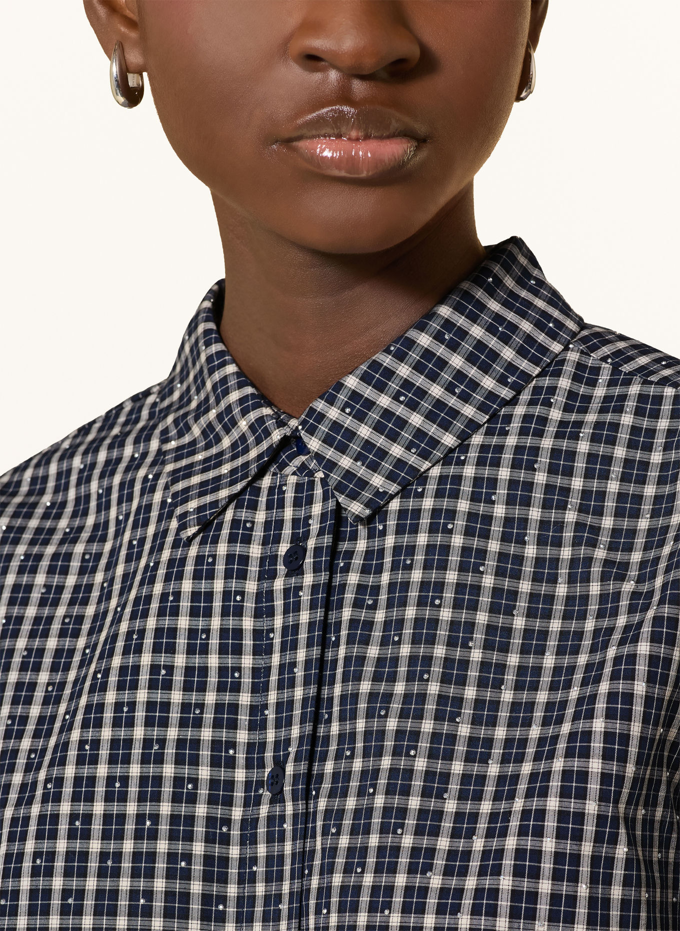 NEO NOIR DREW Shirt blouse with Rhinestones: DARK BLUE / WHITE / BLACK