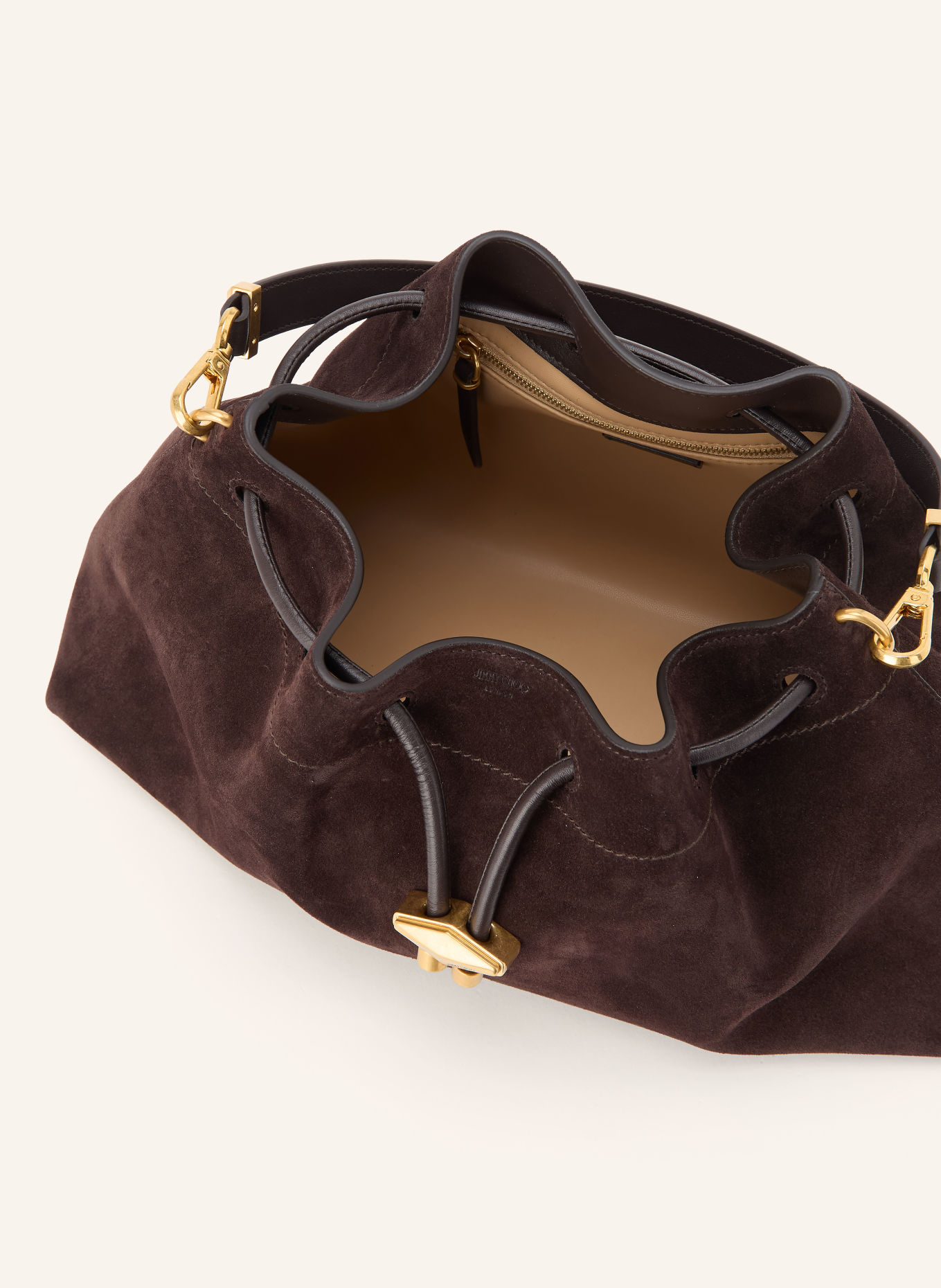 JIMMY CHOO Vaková kabelka BON BON: TMAVĚ HNĚDÁ / ZLATÁ