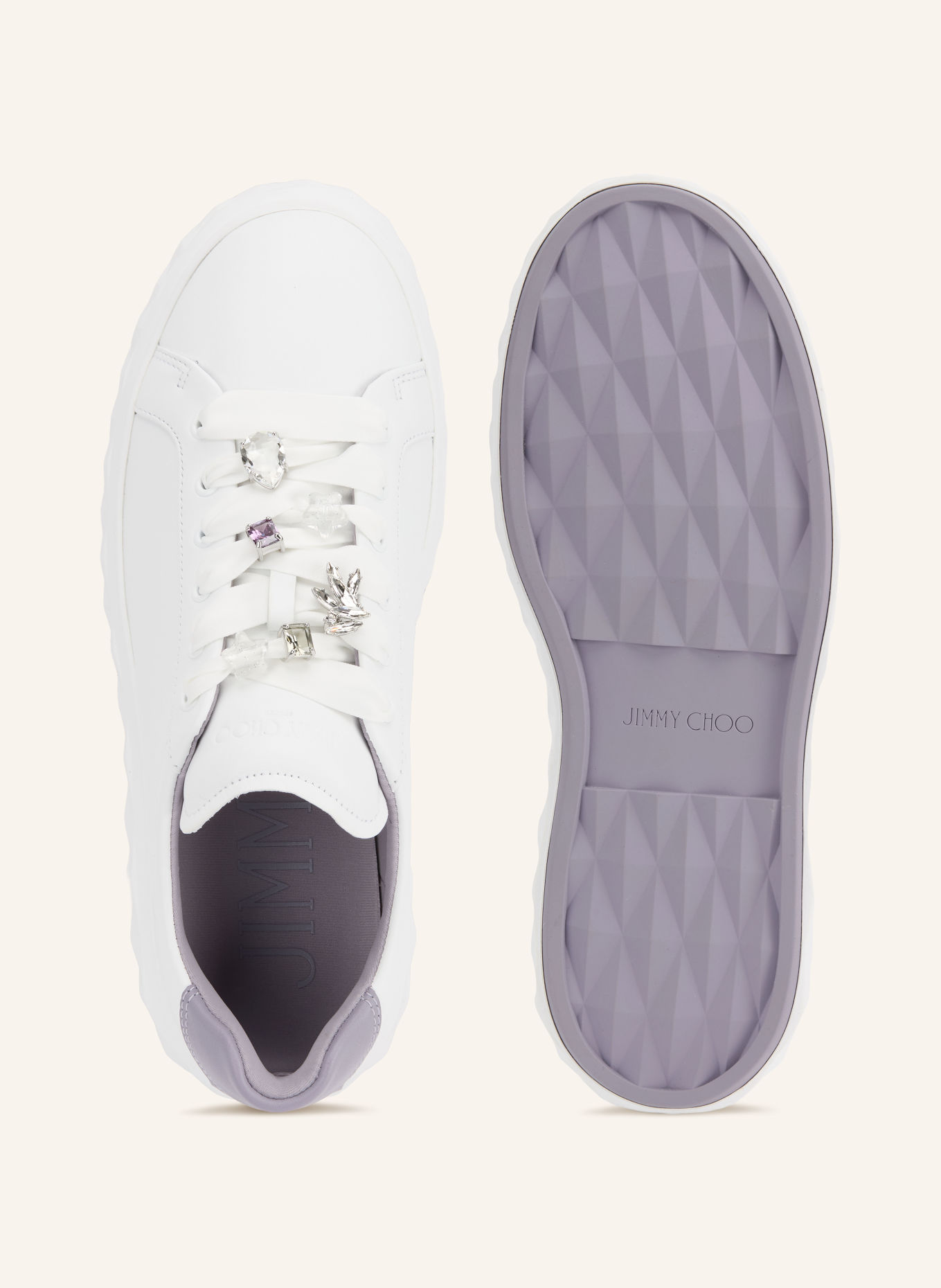 JIMMY CHOO Sneakersy s ozdobnými kamínky: BÍLÁ / SVĚTLE FIALOVÁ