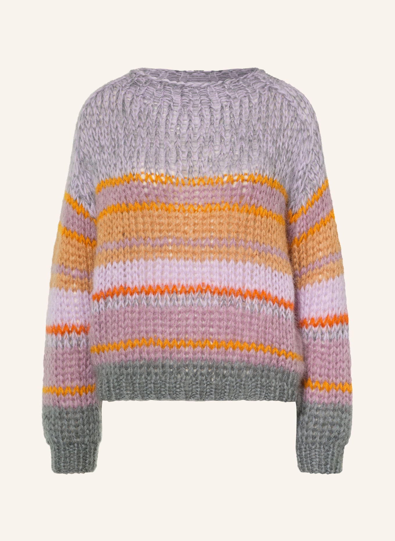 MAIAMI Pullover mit Mohair: HELLLILA / ORANGE / PETROL