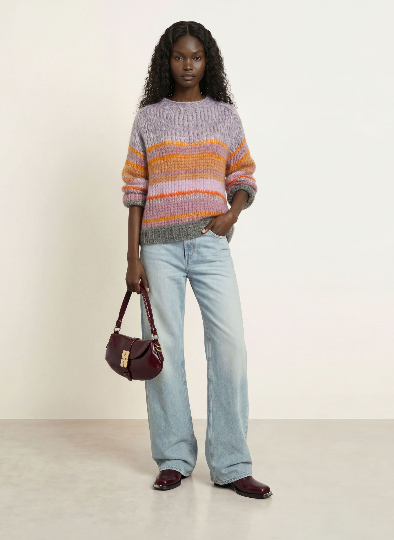 MAIAMI Pullover mit Mohair: HELLLILA / ORANGE / PETROL
