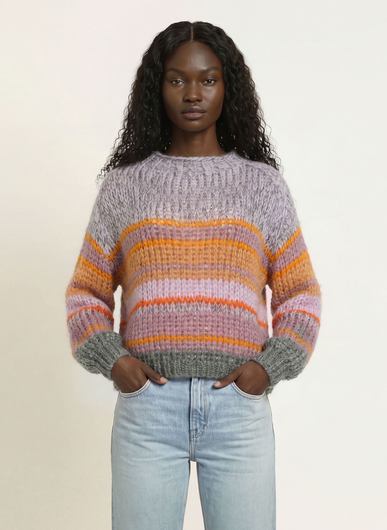 MAIAMI Pullover mit Mohair: HELLLILA / ORANGE / PETROL