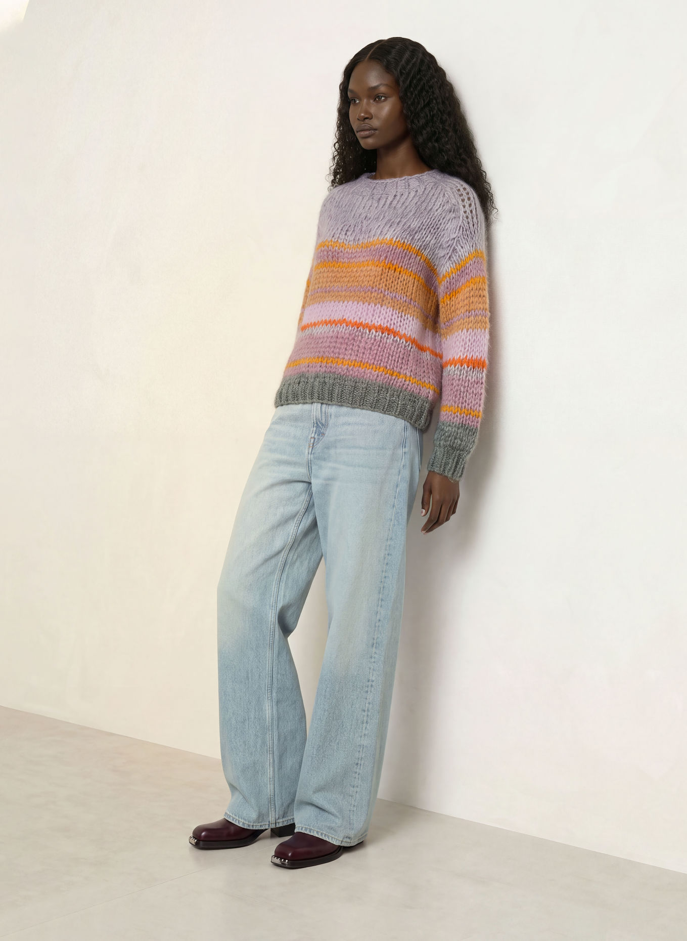 MAIAMI Pullover mit Mohair: HELLLILA / ORANGE / PETROL