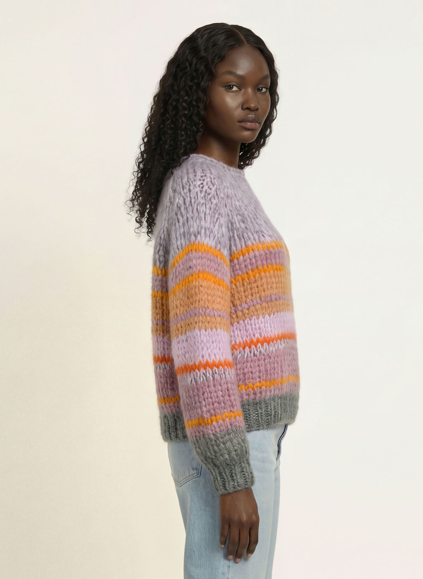 MAIAMI Pullover mit Mohair: HELLLILA / ORANGE / PETROL