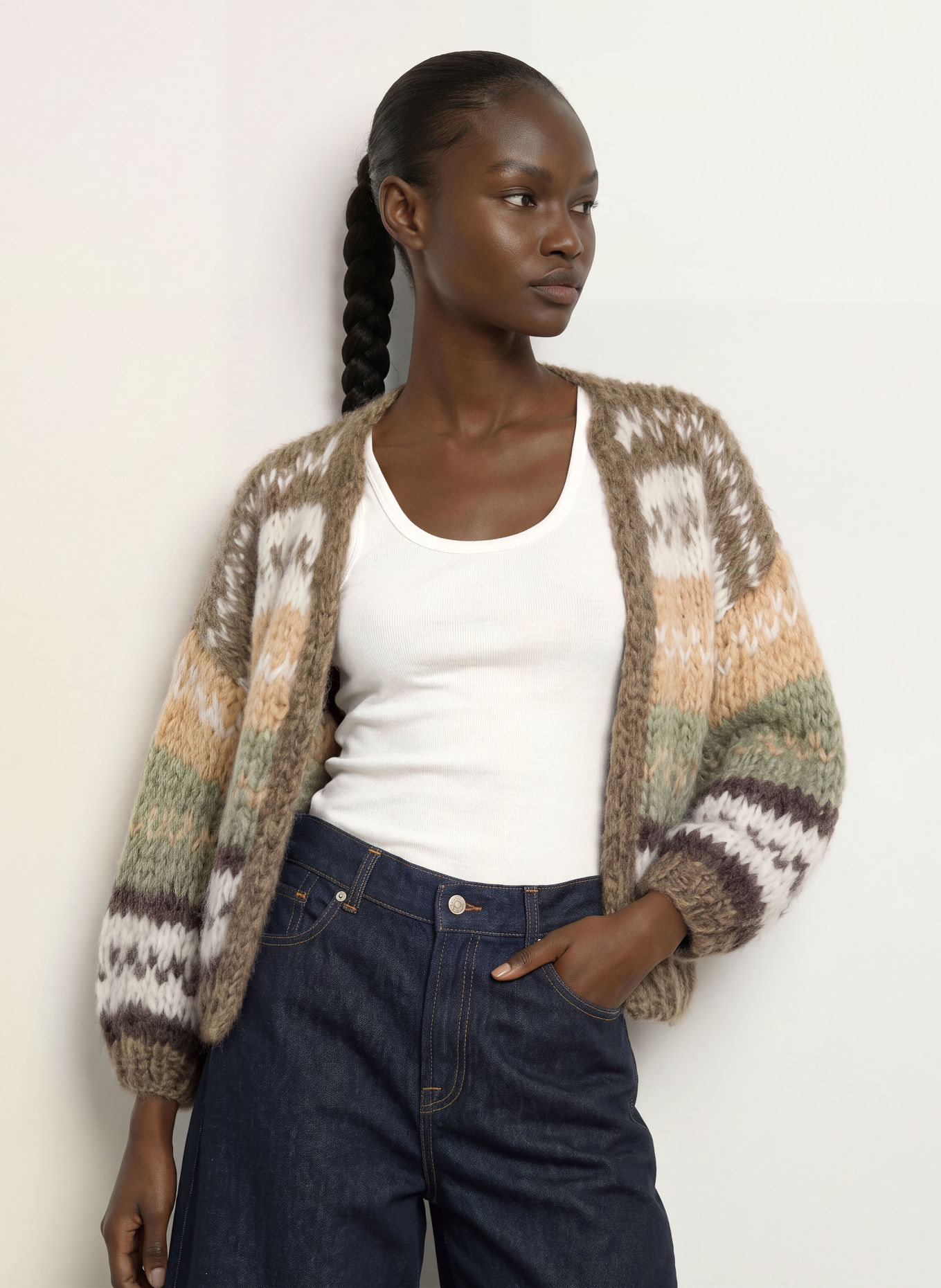 MAIAMI Strickhülle mit Mohair: HELLORANGE / BRAUN / WEISS