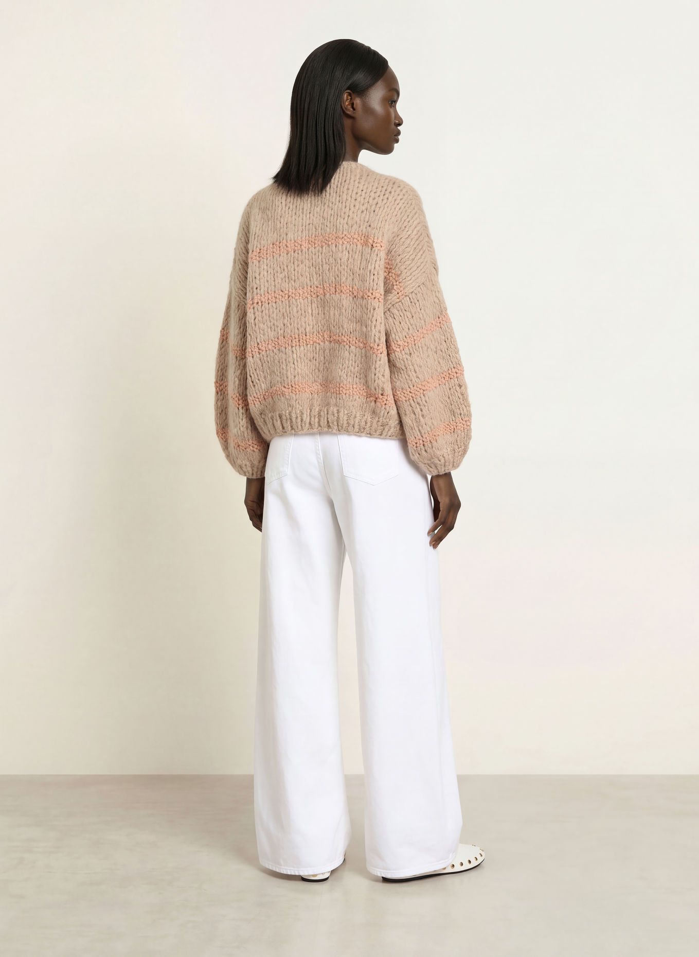 MAIAMI Gilet ouvert en maille avec de l'alpaga: BEIGE / ROSÉ