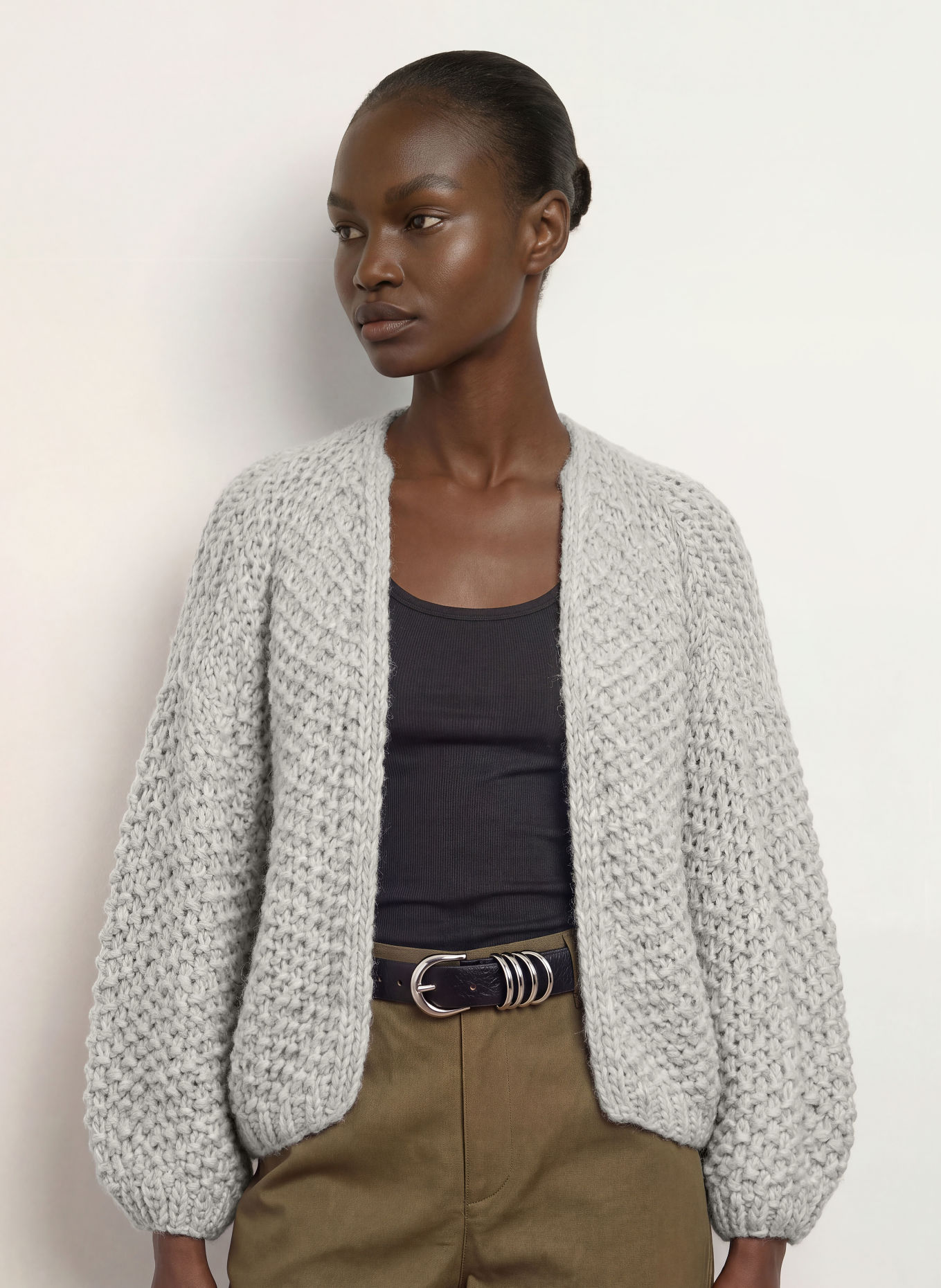 MAIAMI Gilet ouvert en maille avec de l'alpaga: GRIS