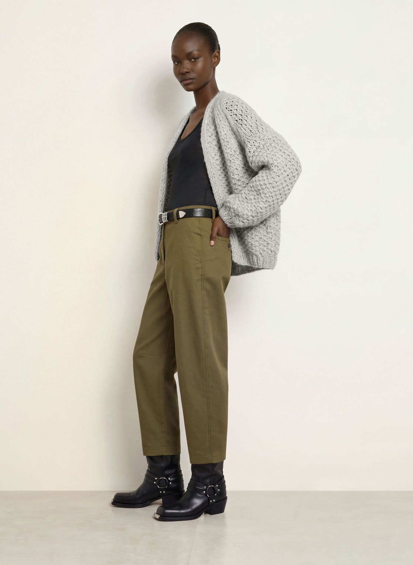 MAIAMI Gilet ouvert en maille avec de l'alpaga: GRIS
