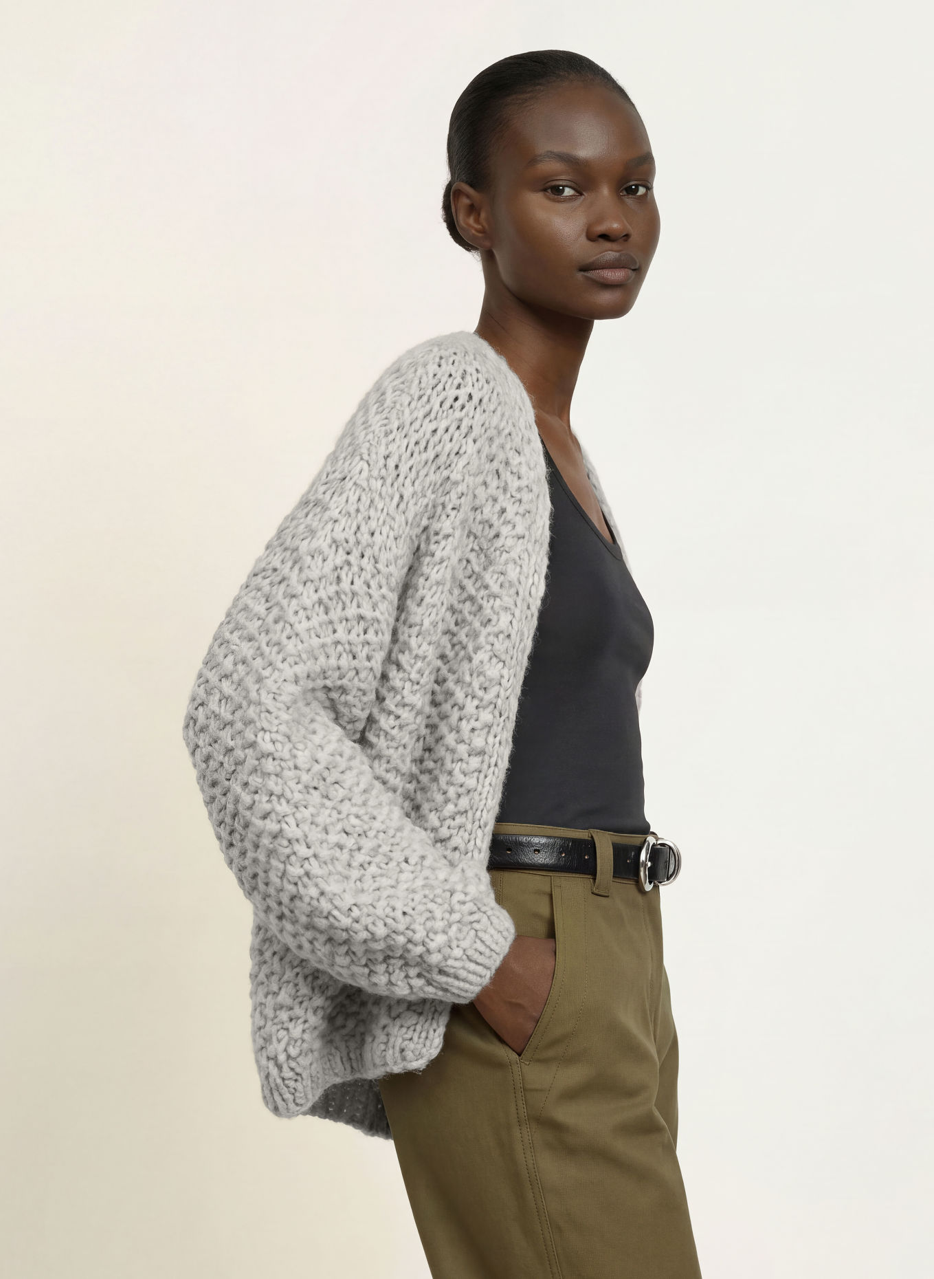 MAIAMI Gilet ouvert en maille avec de l'alpaga: GRIS