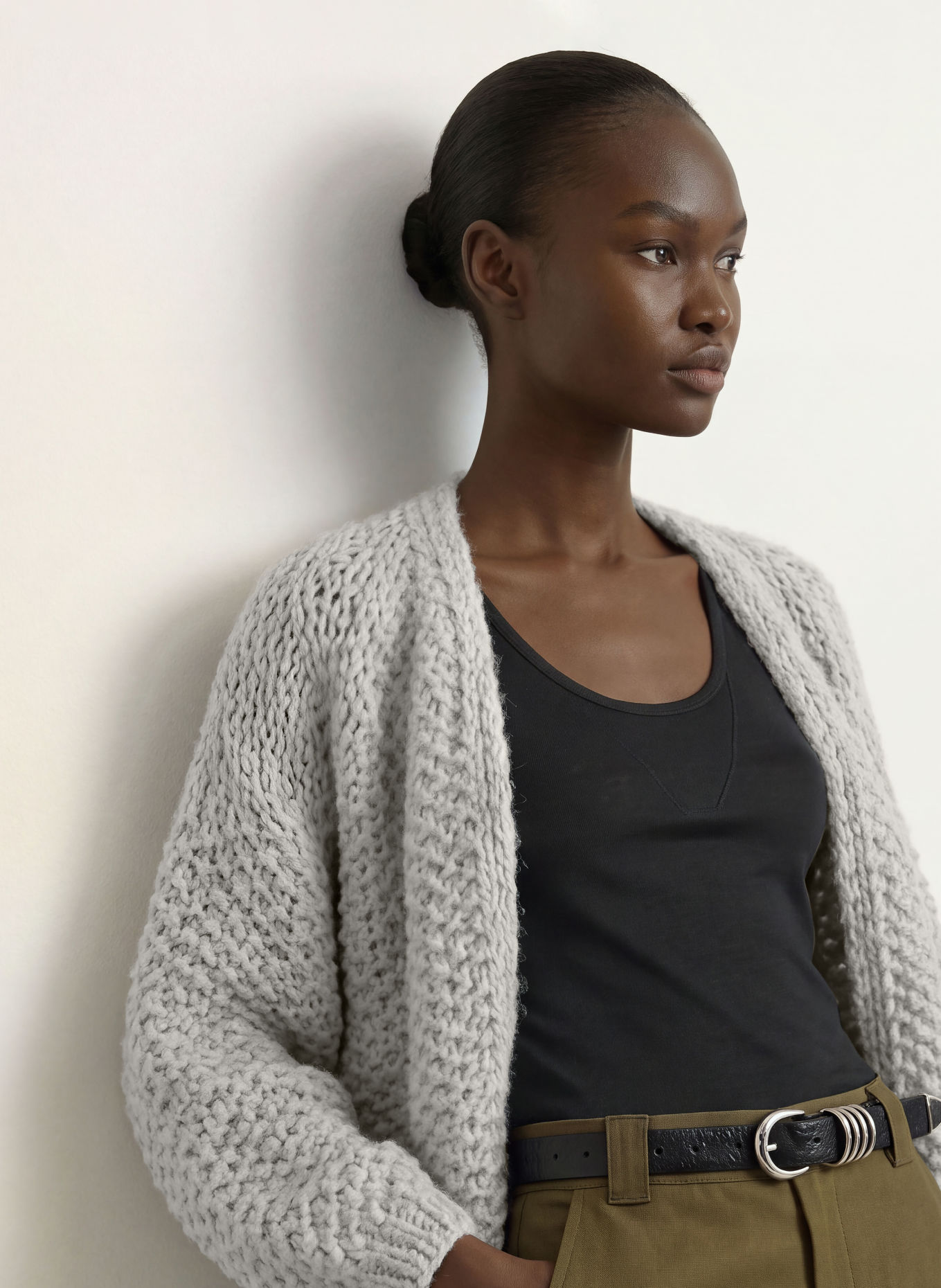 MAIAMI Gilet ouvert en maille avec de l'alpaga: GRIS
