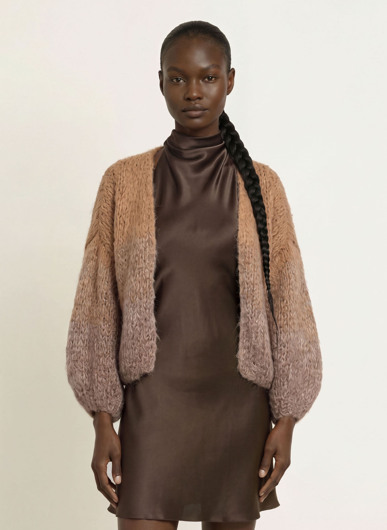MAIAMI Gilet ouvert en maille avec de l'alpaga: CHAMEAU