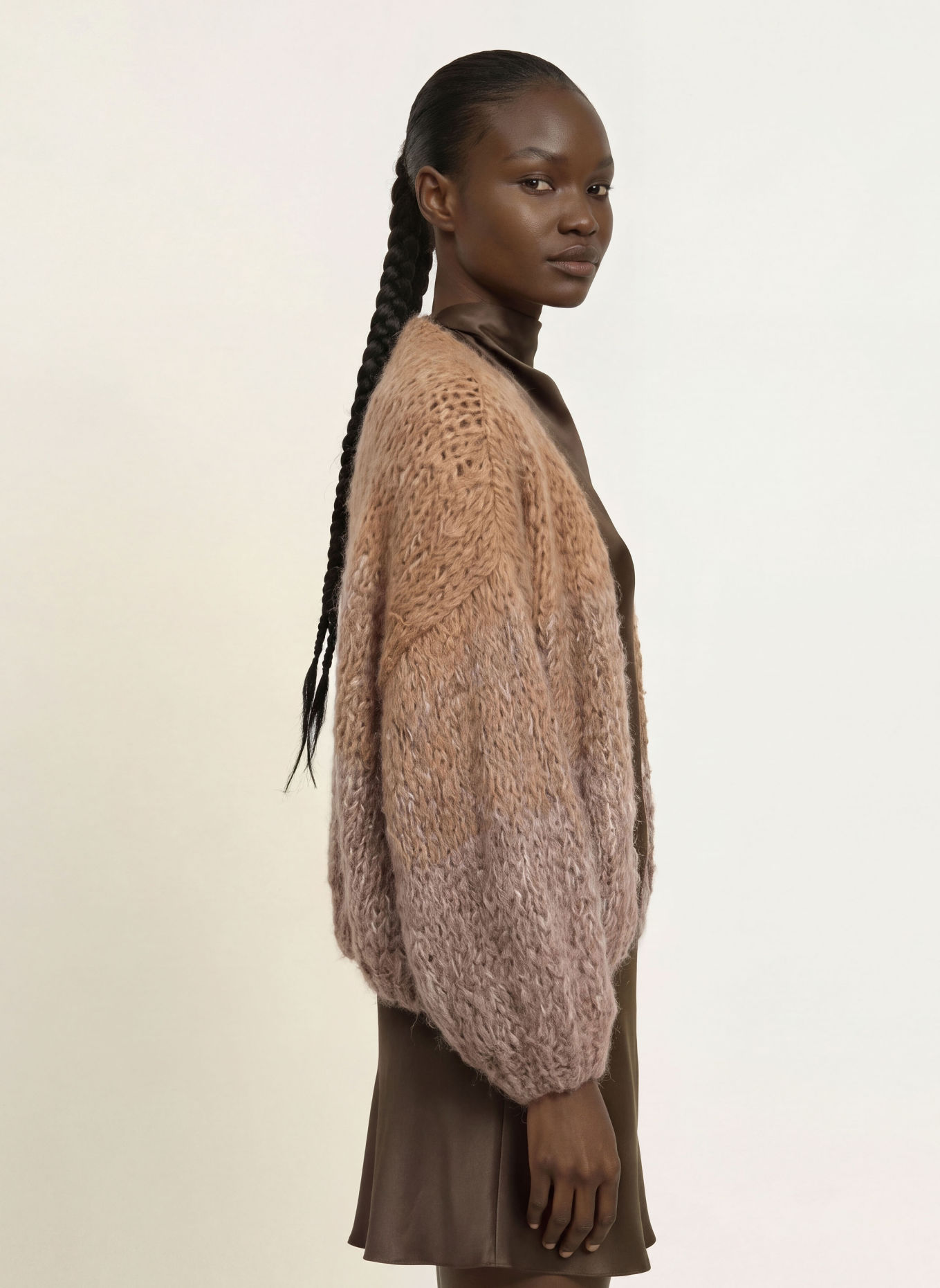 MAIAMI Gilet ouvert en maille avec de l'alpaga: CHAMEAU
