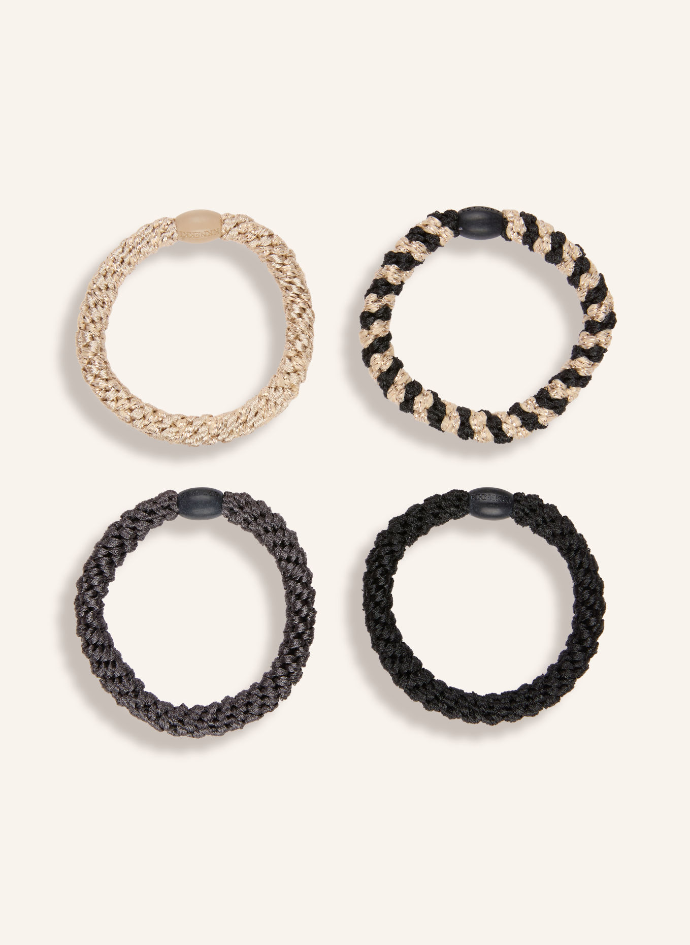 KKNEKKI Lot de 4 élastiques à cheveux: NOIR / OR / GRIS FONCÉ