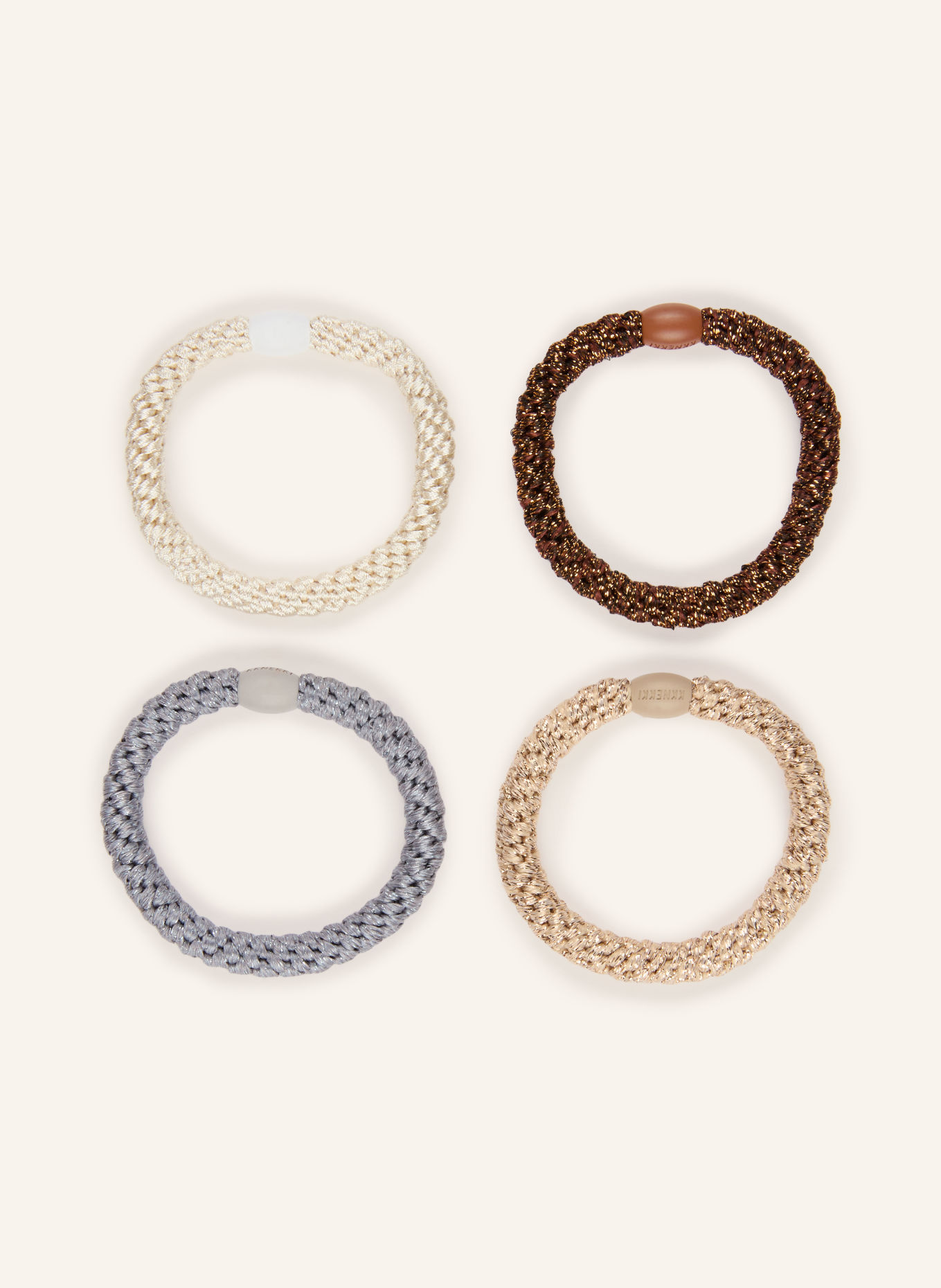KKNEKKI Lot de 4 élastiques à cheveux: BEIGE / MARRON / BLEU CLAIR