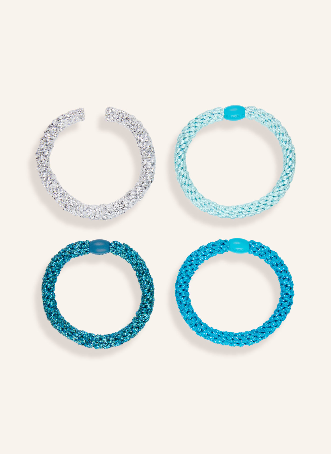 KKNEKKI Lot de 4 élastiques à cheveux: BLEU / ARGENT