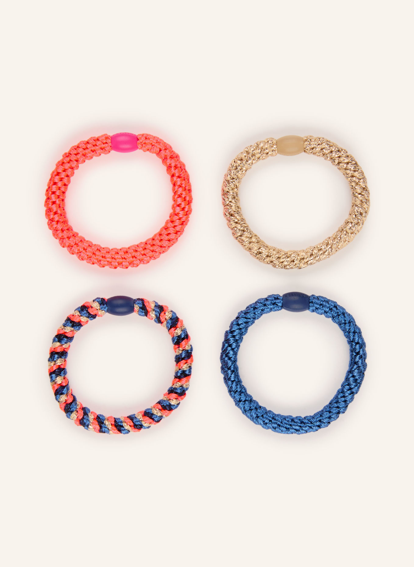 KKNEKKI 4er-Set Haargummis: NEONROT / GOLD / BLAU