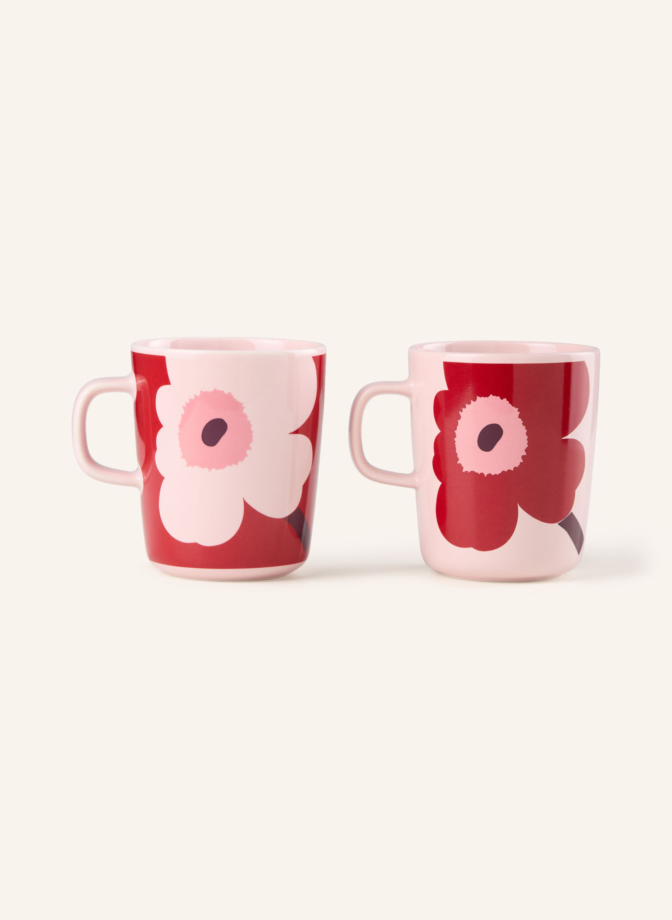 marimekko Lot de 2 mugs à anse JUHLA: ROSE / ROSE CLAIR / ROUGE FONCÉ