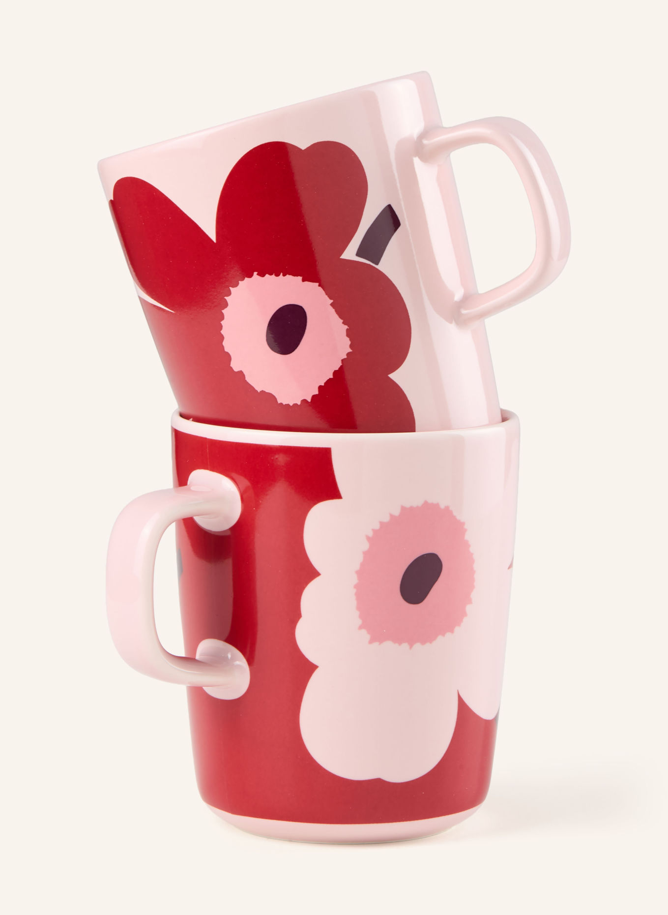 marimekko Lot de 2 mugs à anse JUHLA: ROSE / ROSE CLAIR / ROUGE FONCÉ