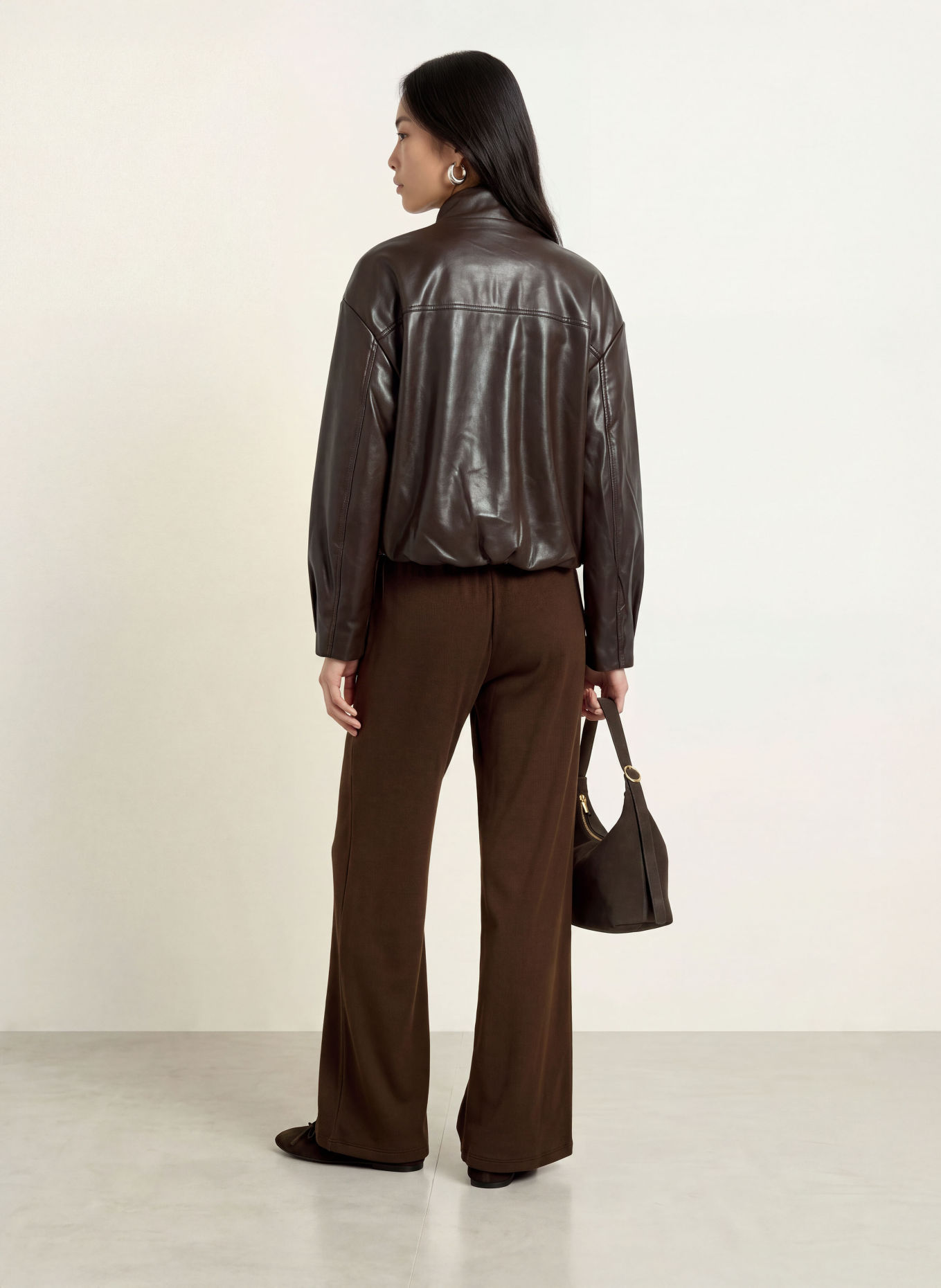NINETY-9 EASE Jersey Wide-leg trousers: DARK BROWN