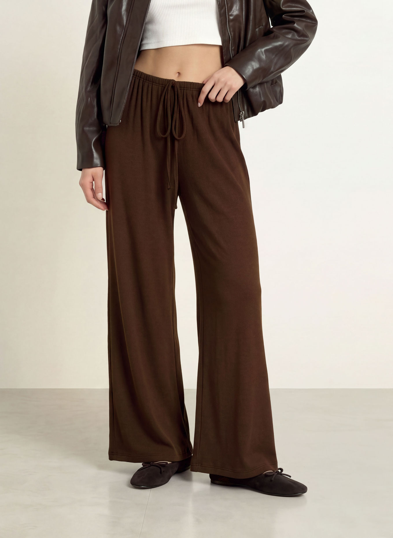 NINETY-9 EASE Jersey Wide-leg trousers: DARK BROWN