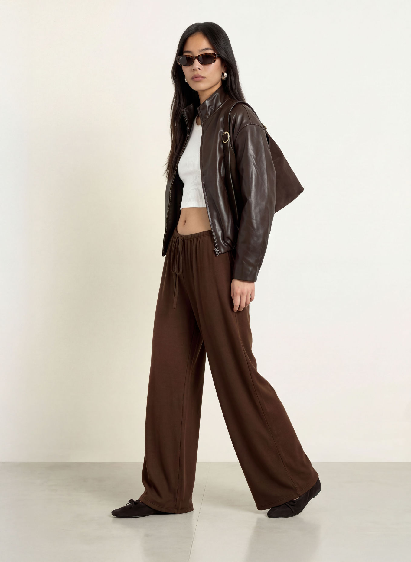 NINETY-9 EASE Jersey Wide-leg trousers: DARK BROWN