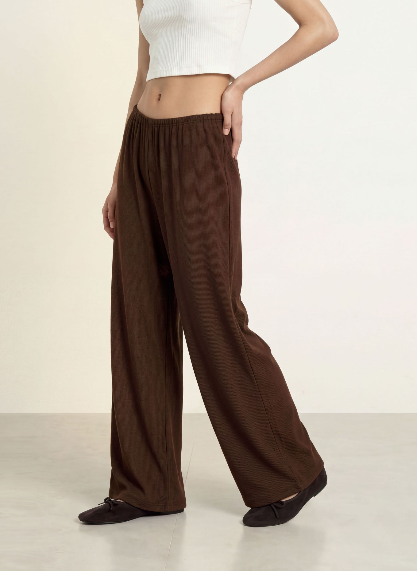 NINETY-9 EASE Jersey Wide-leg trousers: DARK BROWN