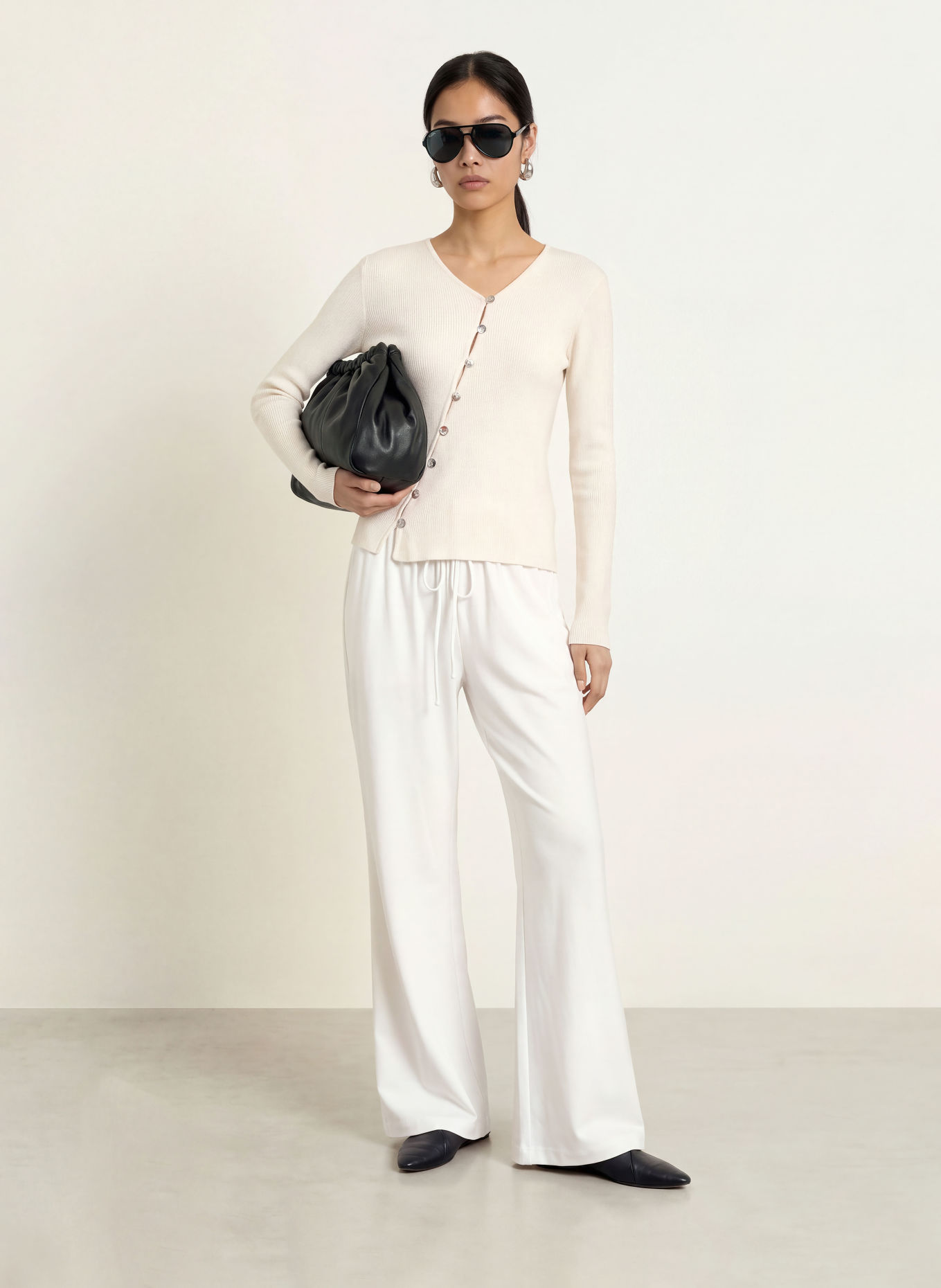 NINETY-9 MELLOW Jersey Trousers: WHITE