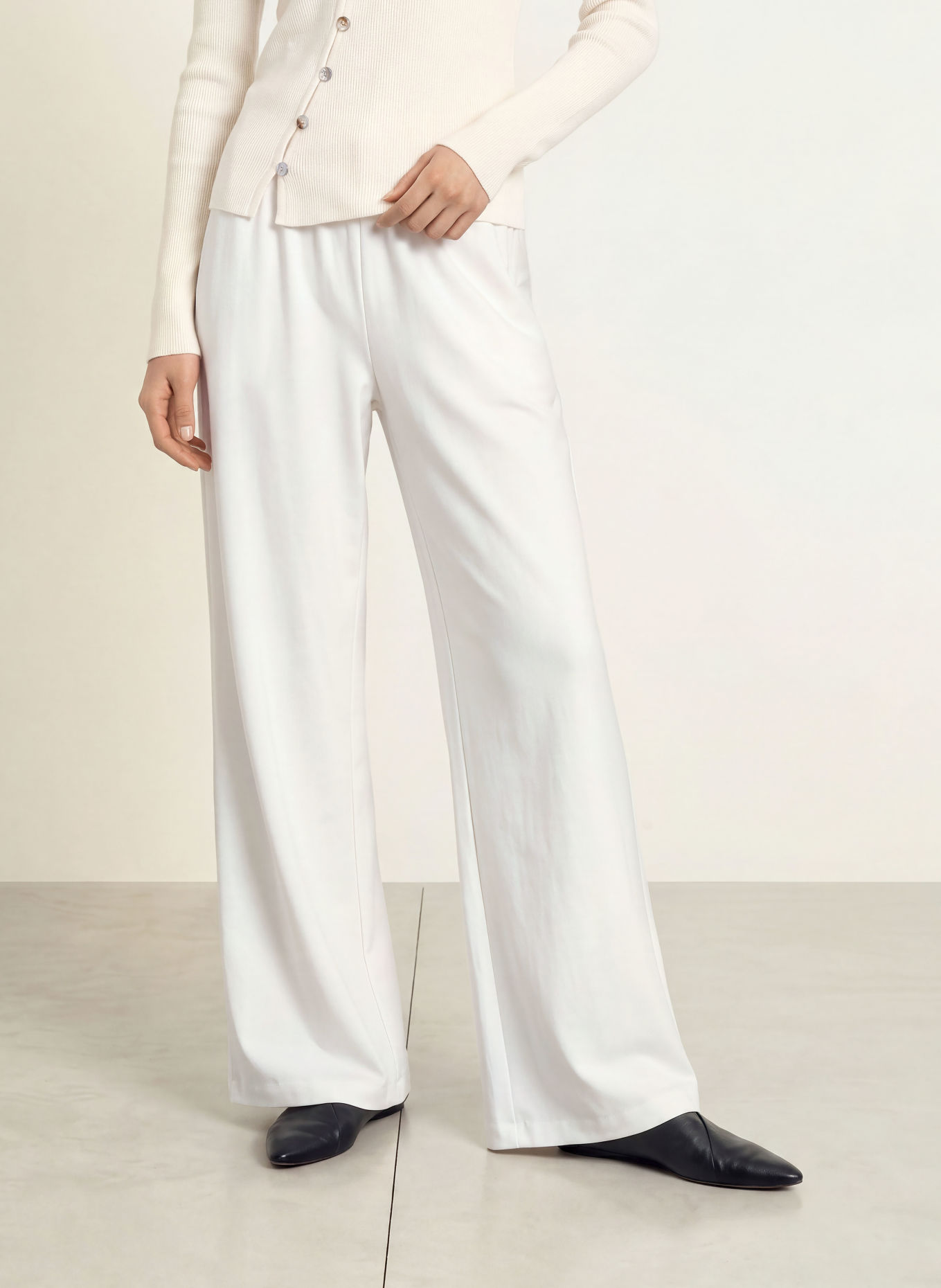 NINETY-9 MELLOW Jersey Trousers: WHITE